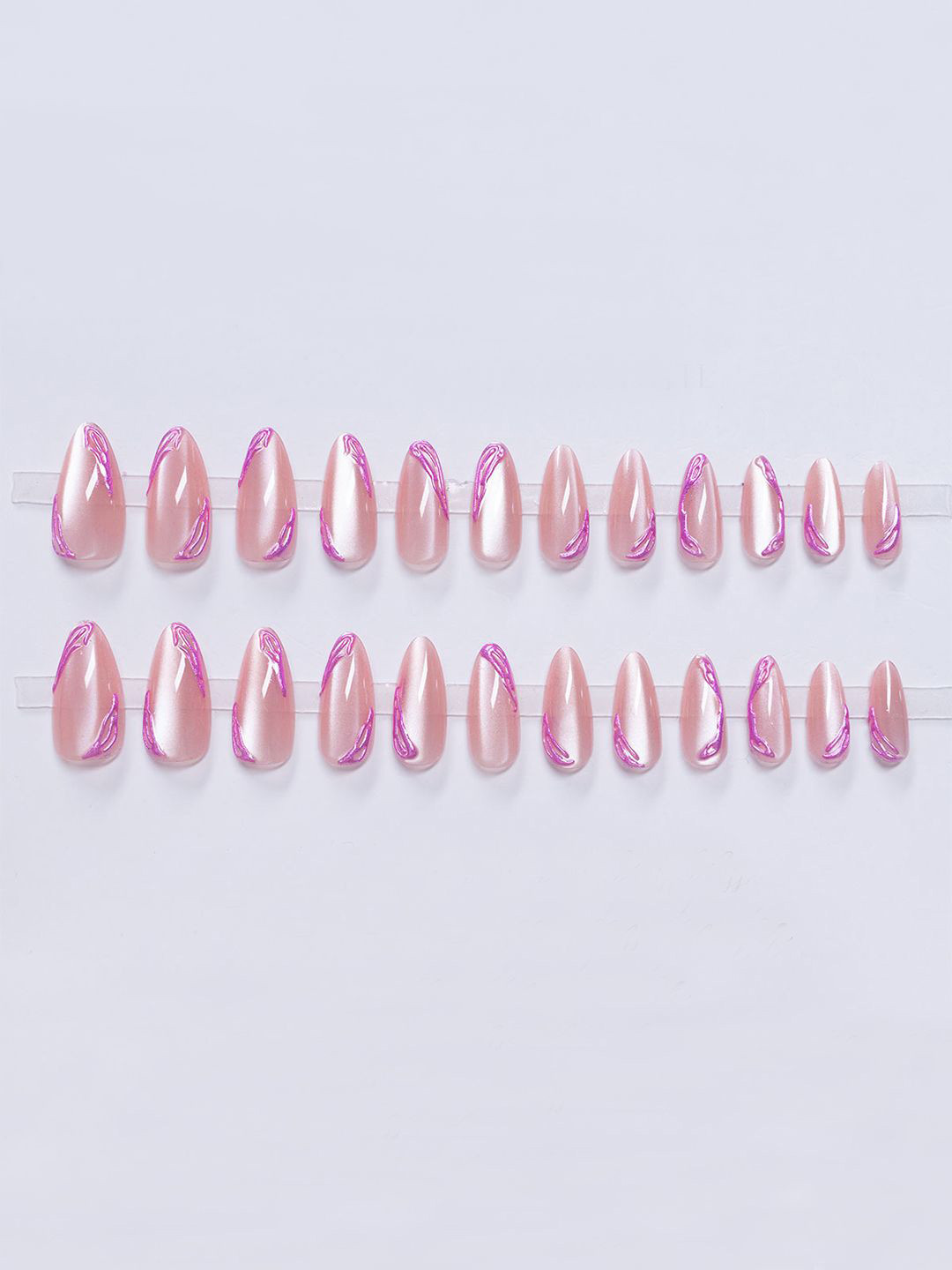 Secret Lives Set Of 24 Reusable Stick On Artificial Nails - Rani Pink Cateye