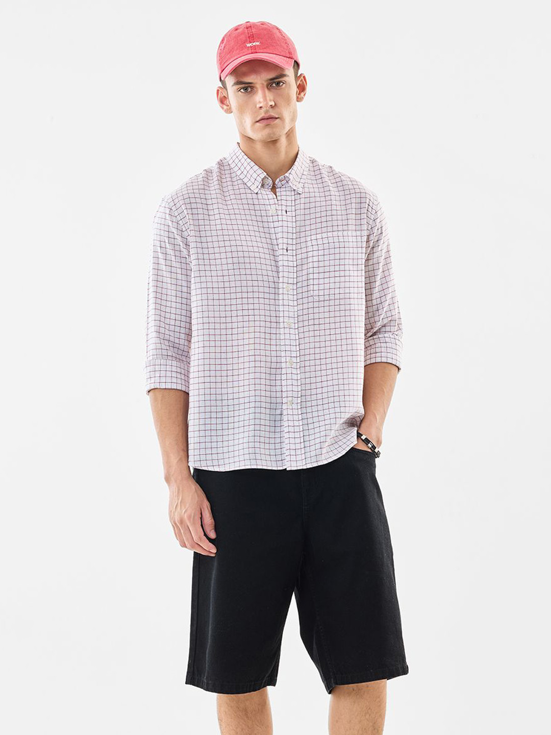 Snitch Men Grid Tattersall Checks Checked Button-Down Collar Casual Shirt