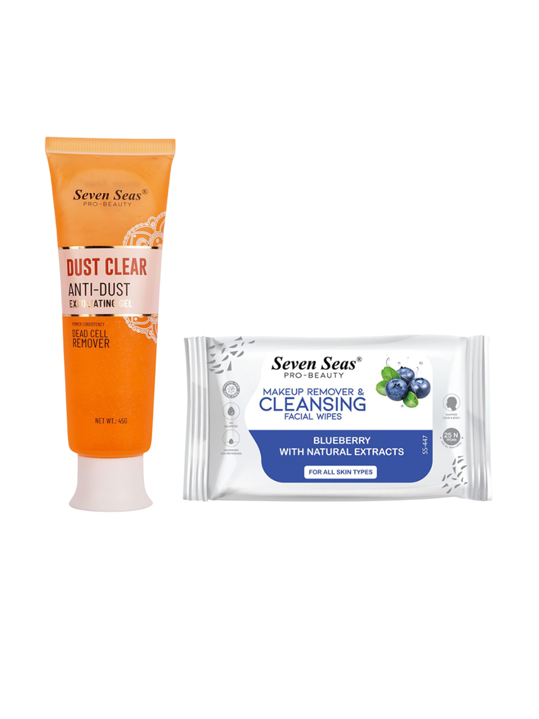 Seven Seas Set Of 2 Anti-Dust Clear Gel - 45 g & Face Cleansing Wipes - 25 Pcs