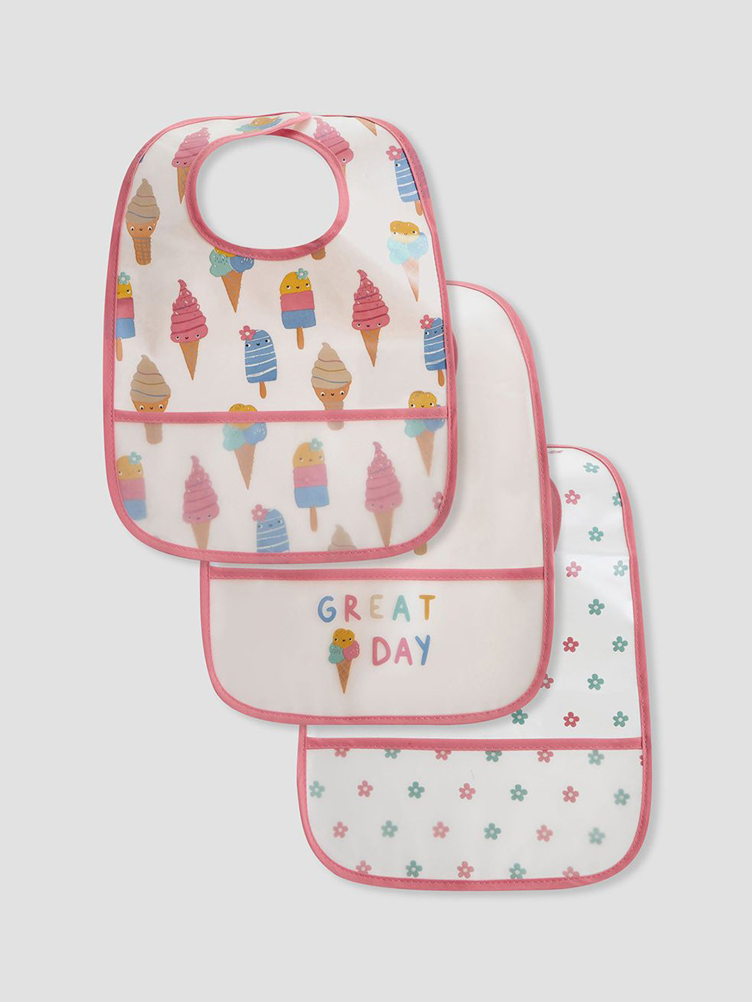 Juniors by Babyshop Infant Girls Pack Of 3 Printed Bibs With Hook & Loop Closure