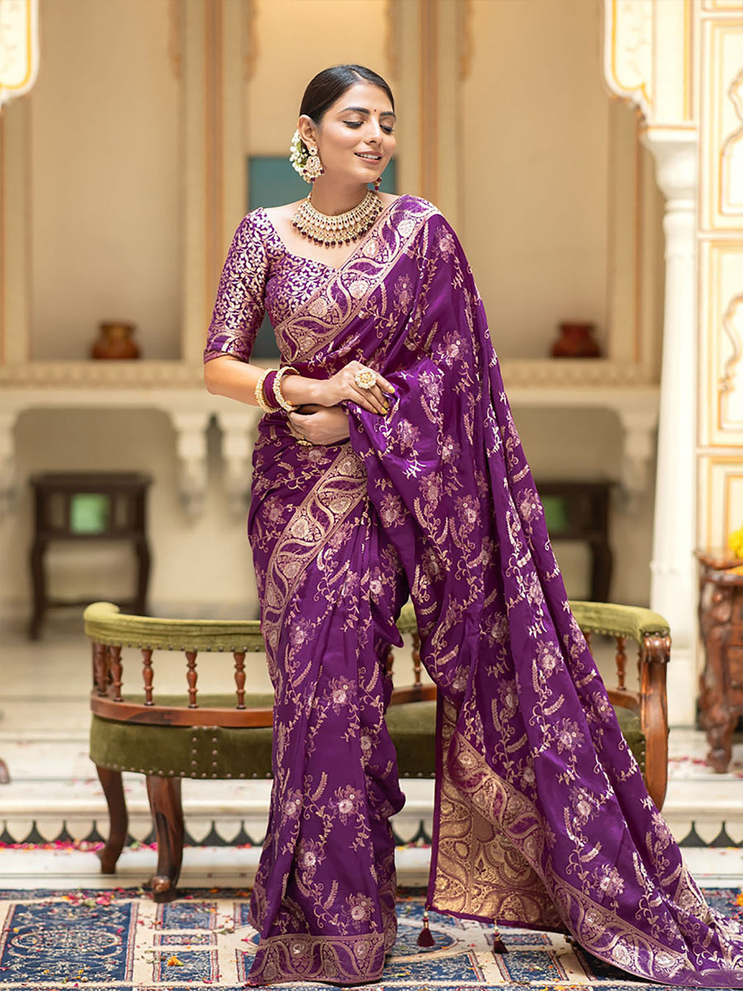 Mitera Ethnic Motifs Zari Woven Design Banarasi Saree
