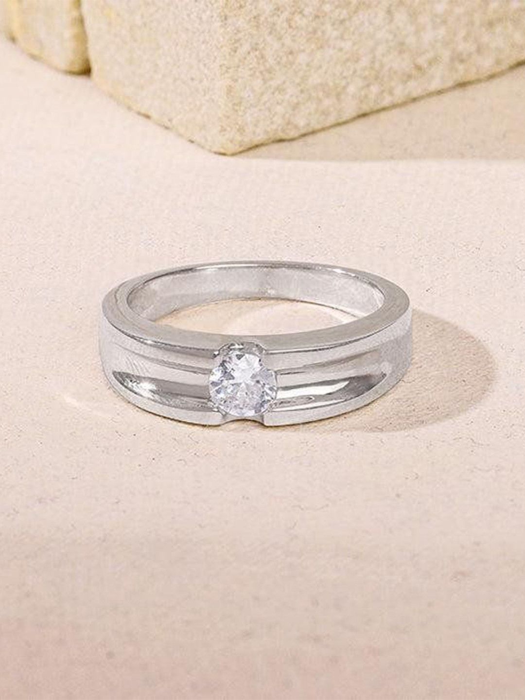 GIVA 925 Silver Rhodium-Plated Zircon Studded Regal Grid Ring