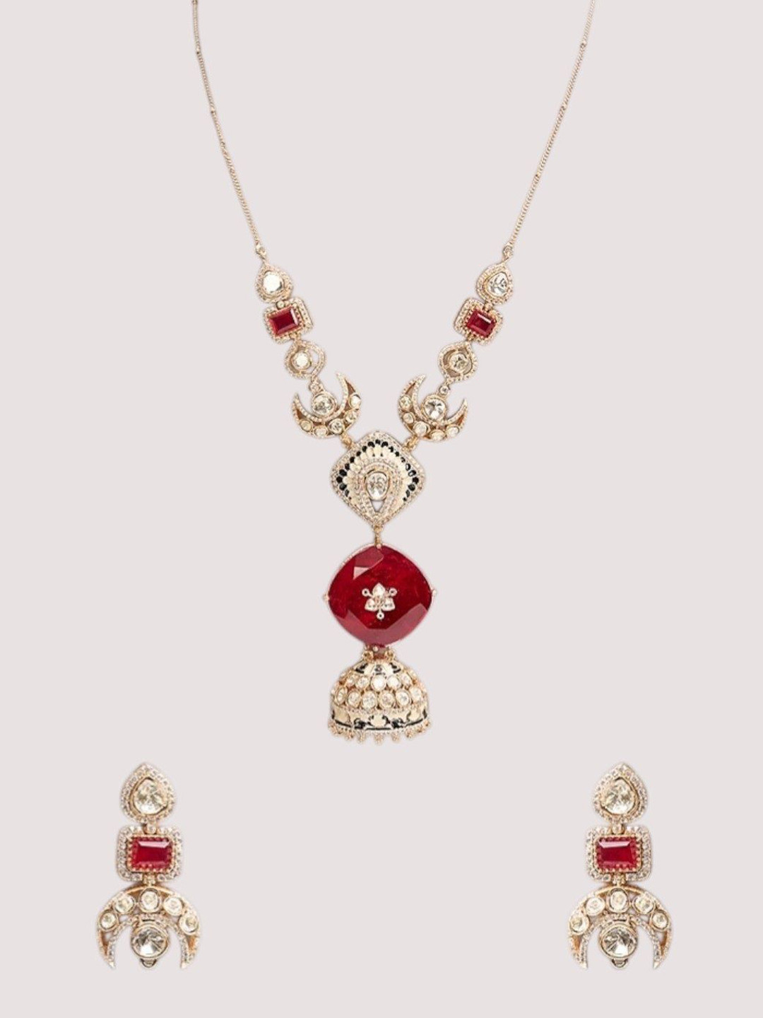 AURAA TRENDS Gold-Plated Kundan Stone Studded Jhumka Pendant Jewellery Set