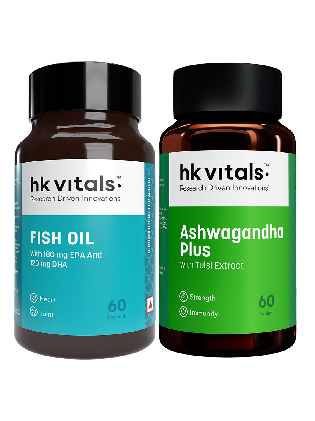 HK VITALS Ashwagandha Tablets - 60 Tablets & Fish Oil Capsules - 60 Capsules