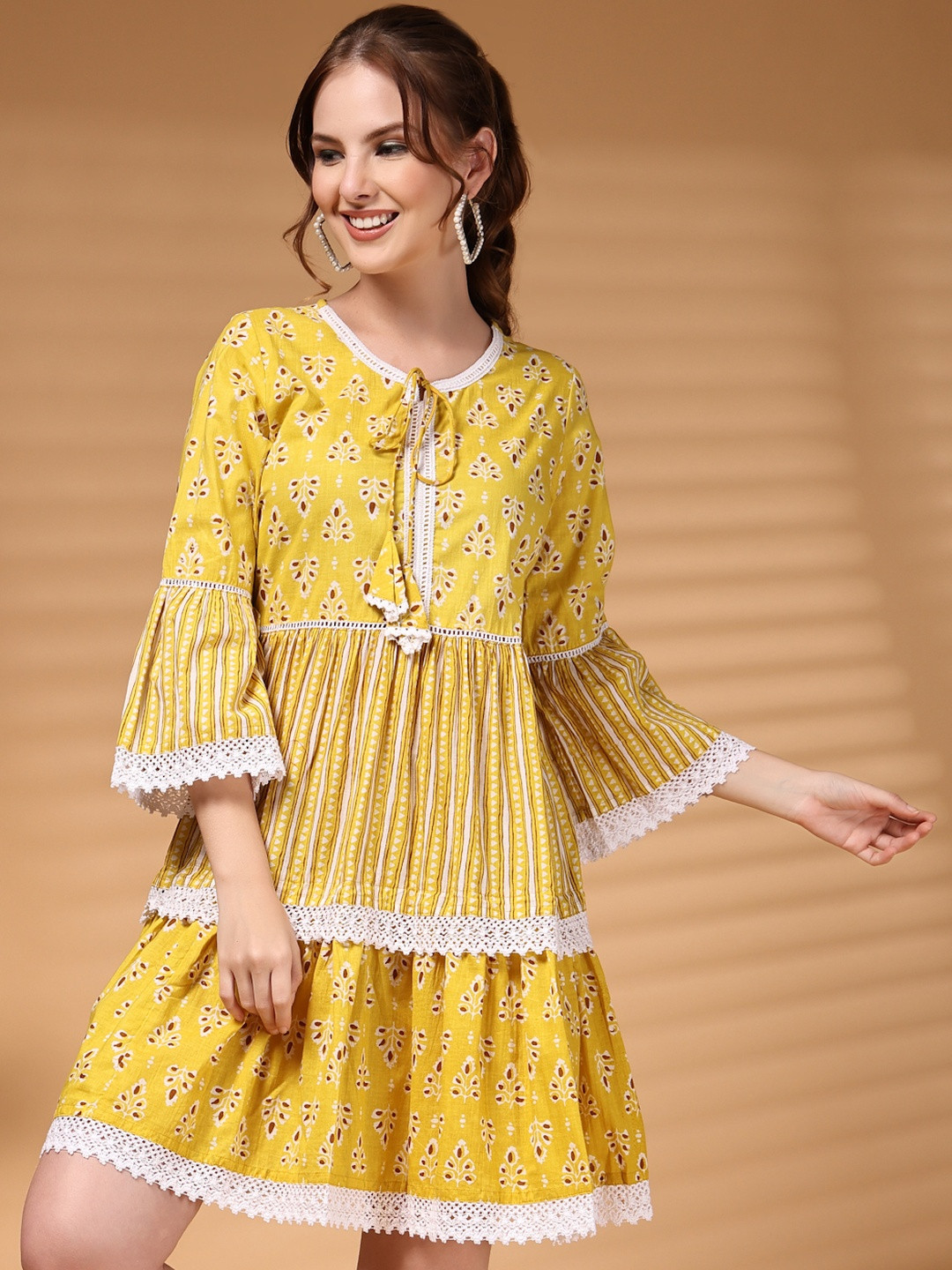 HERE&NOW Women Floral Print Fit & Flare Cotton Dress