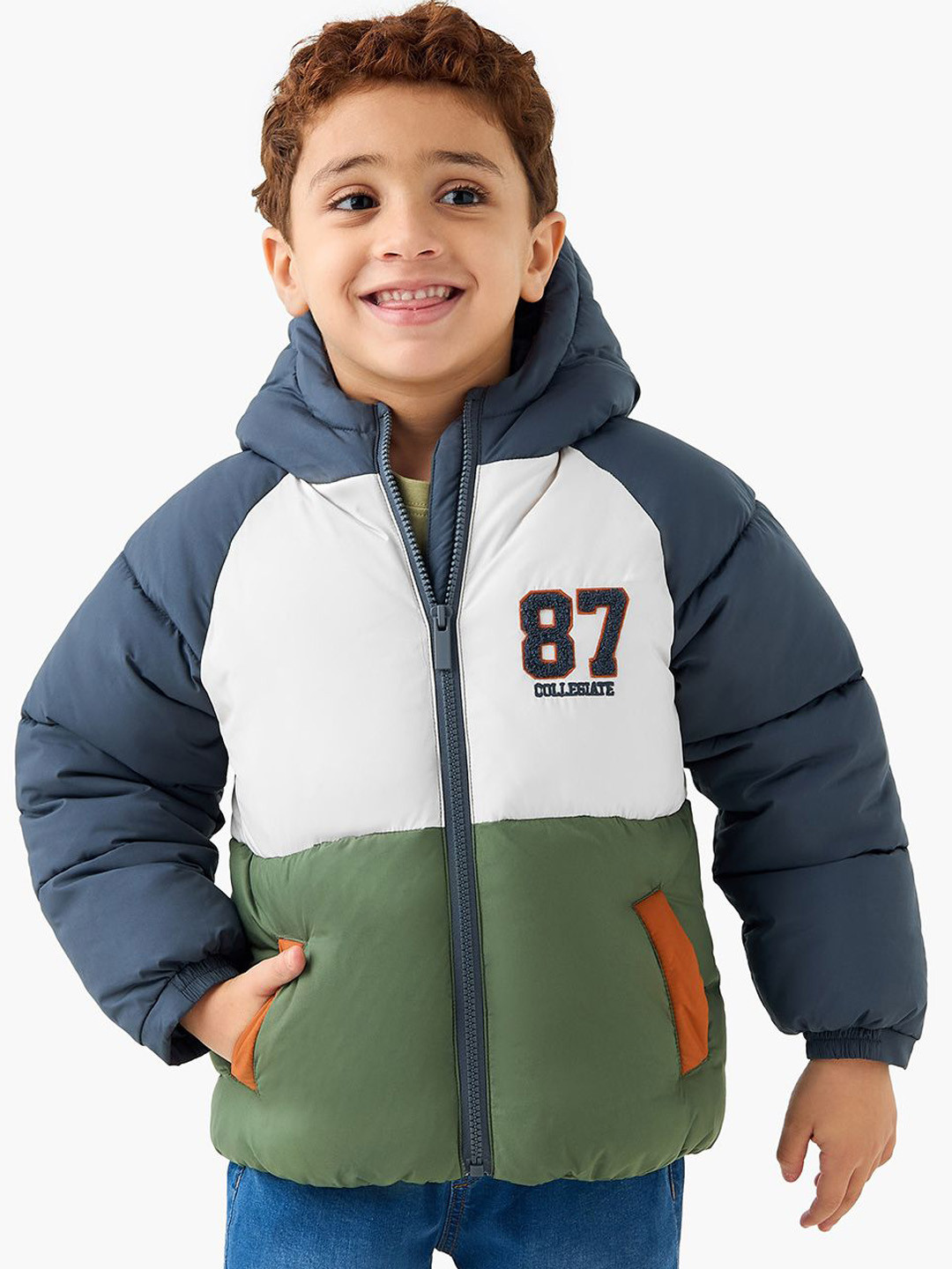 Juniors by Babyshop Boys Colourblocked Hooded Lightweight Padded Jacket