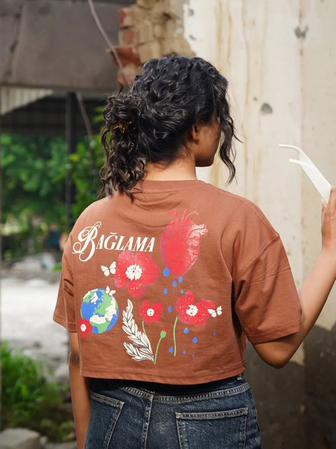 Baglama Typographic Printed Cotton Crop Top