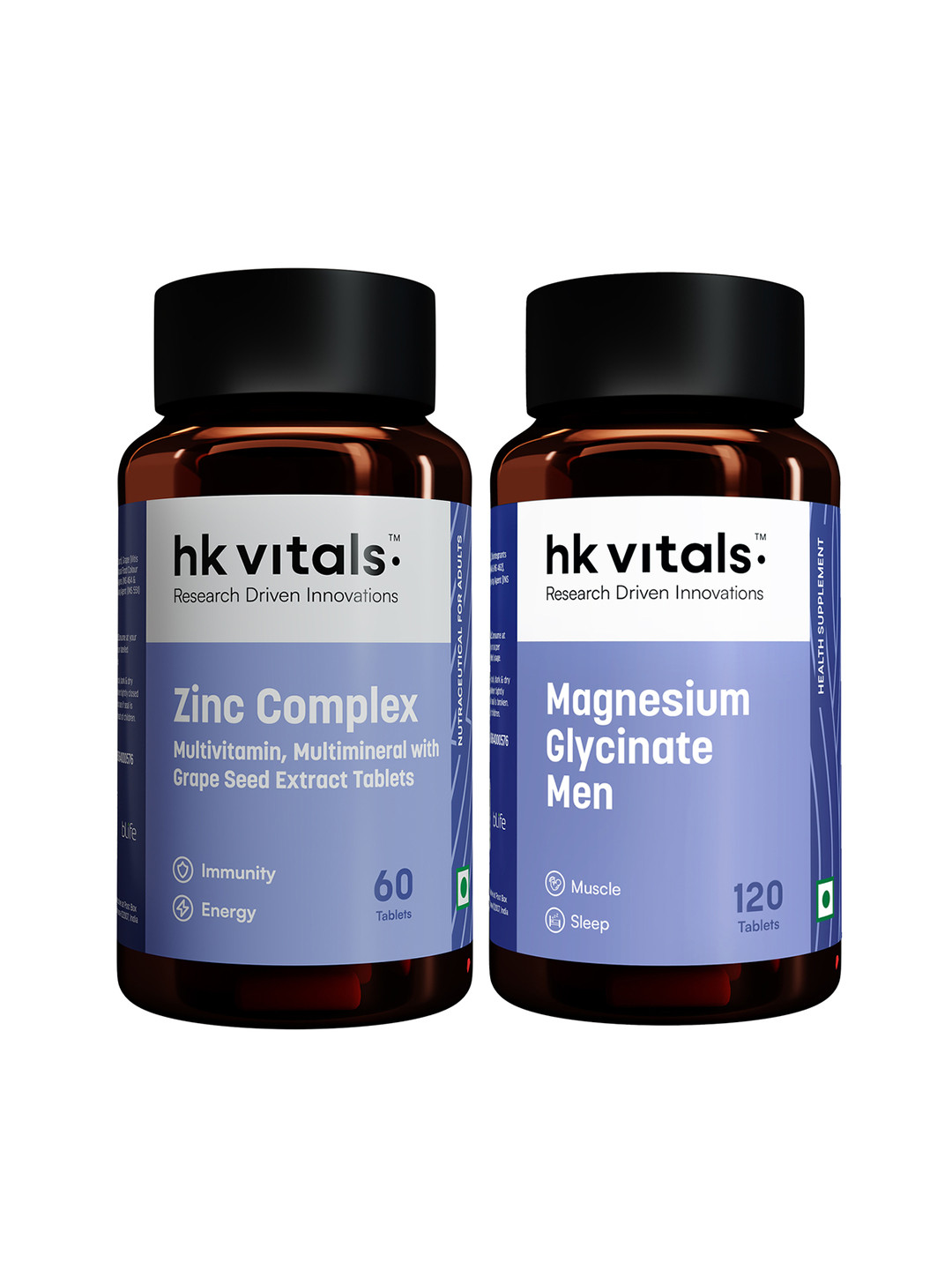 HK VITALS Set Of 2 Magnesium Glycinate - 120 Tablets With Zinc Supplements - 60 Tablets