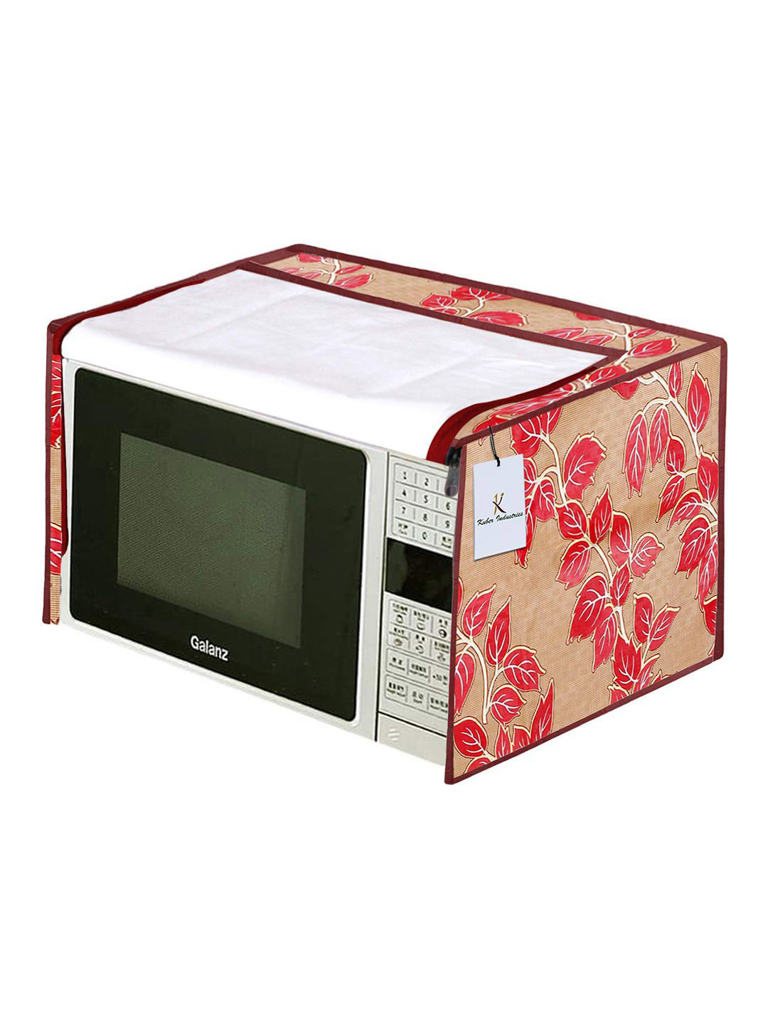 Kuber Industries Red & Brown Printed Microwave Oven Full Closure Cover For 25L