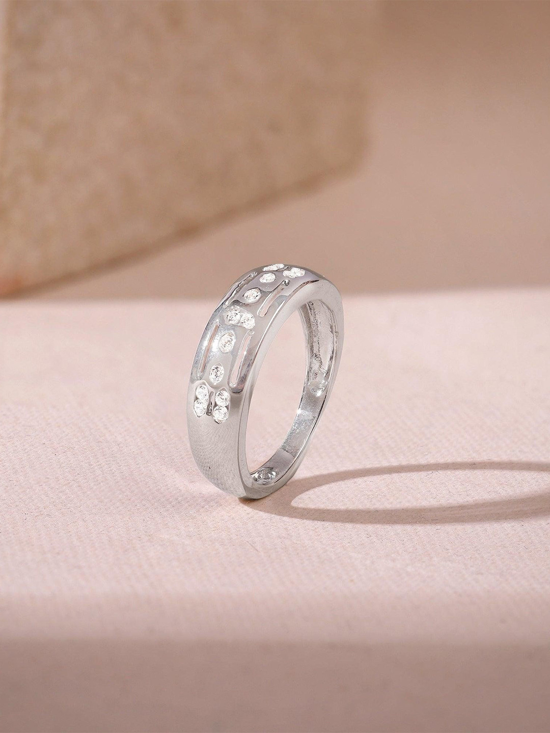 GIVA 925 Sliver Rhodium-Plated Zircon Studded Celestial Grid Ring