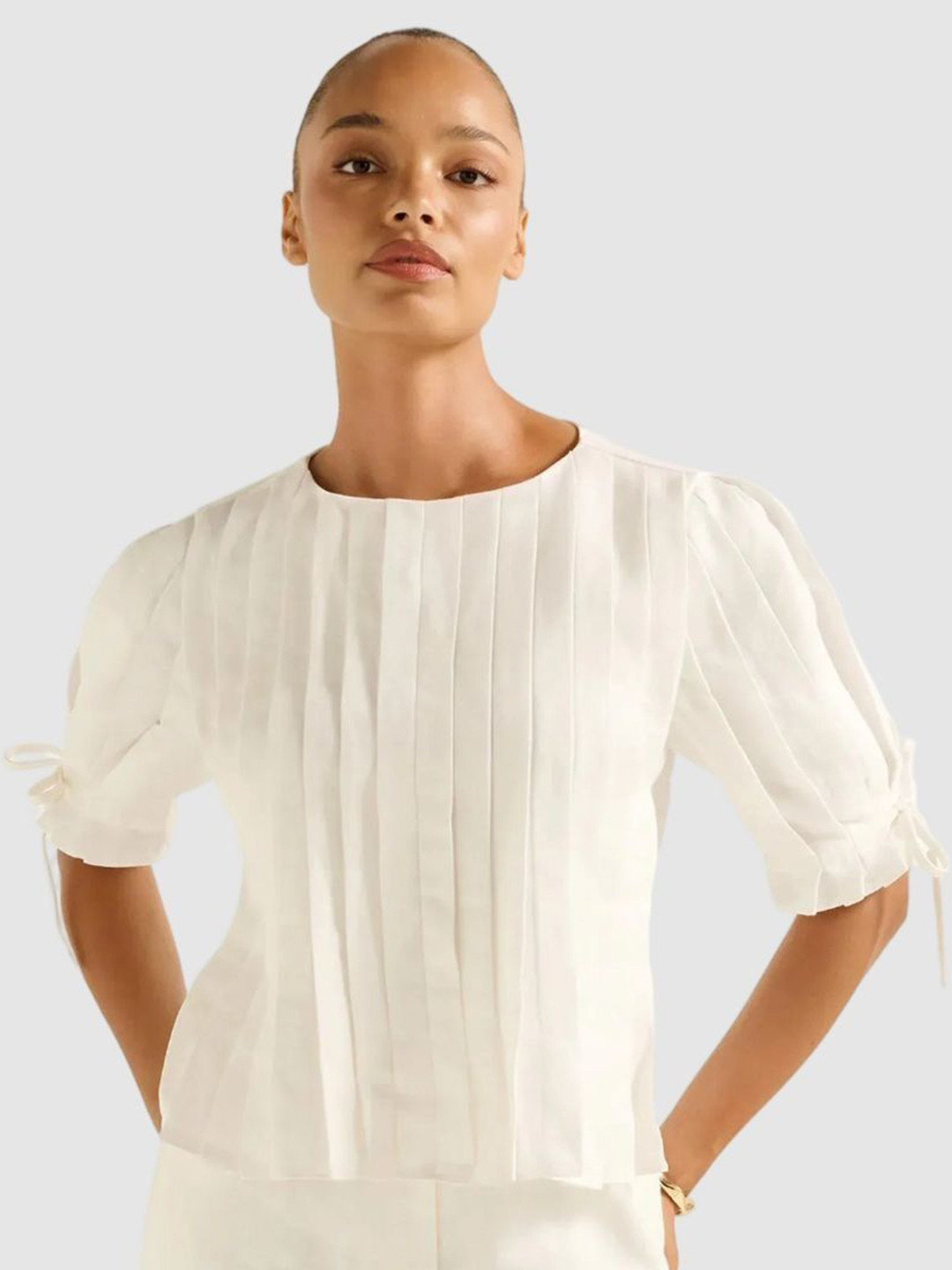 Forever New Round Neck Pleated Top