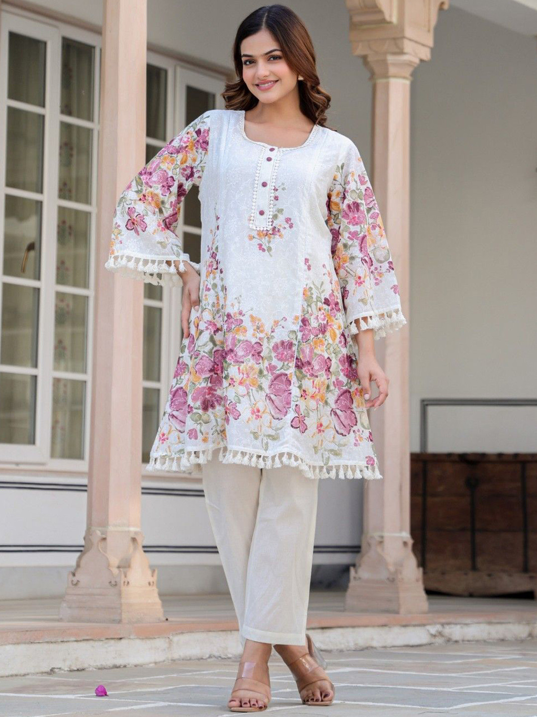 AUTUMN LANE Tiara Miller Printed Round Neck Pure Cotton Tunic With Trousers Co-Ords