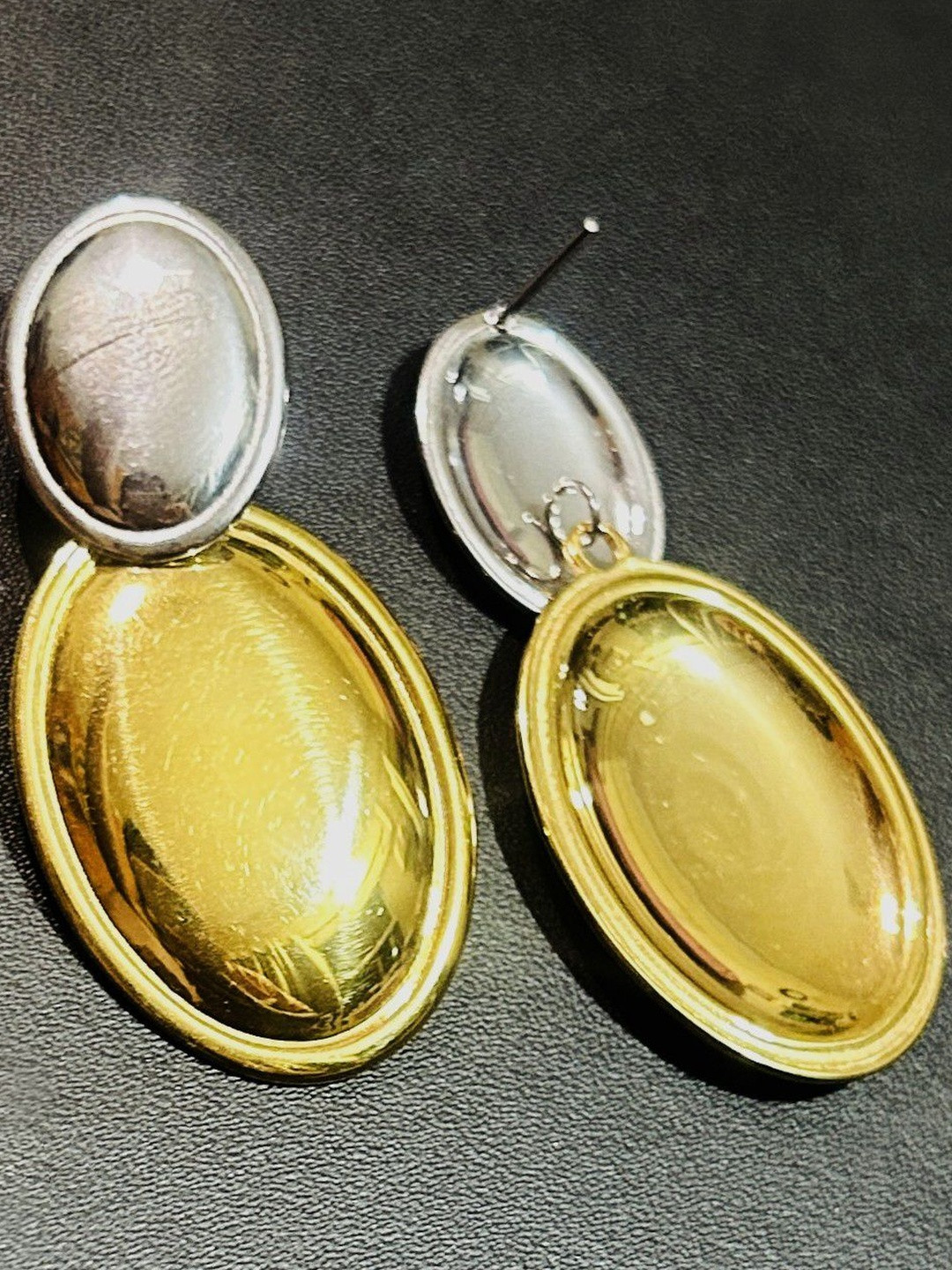 ANAMIKA Women Gold And Silver Tone Oval Shape Stainless Steel Drop Earrings