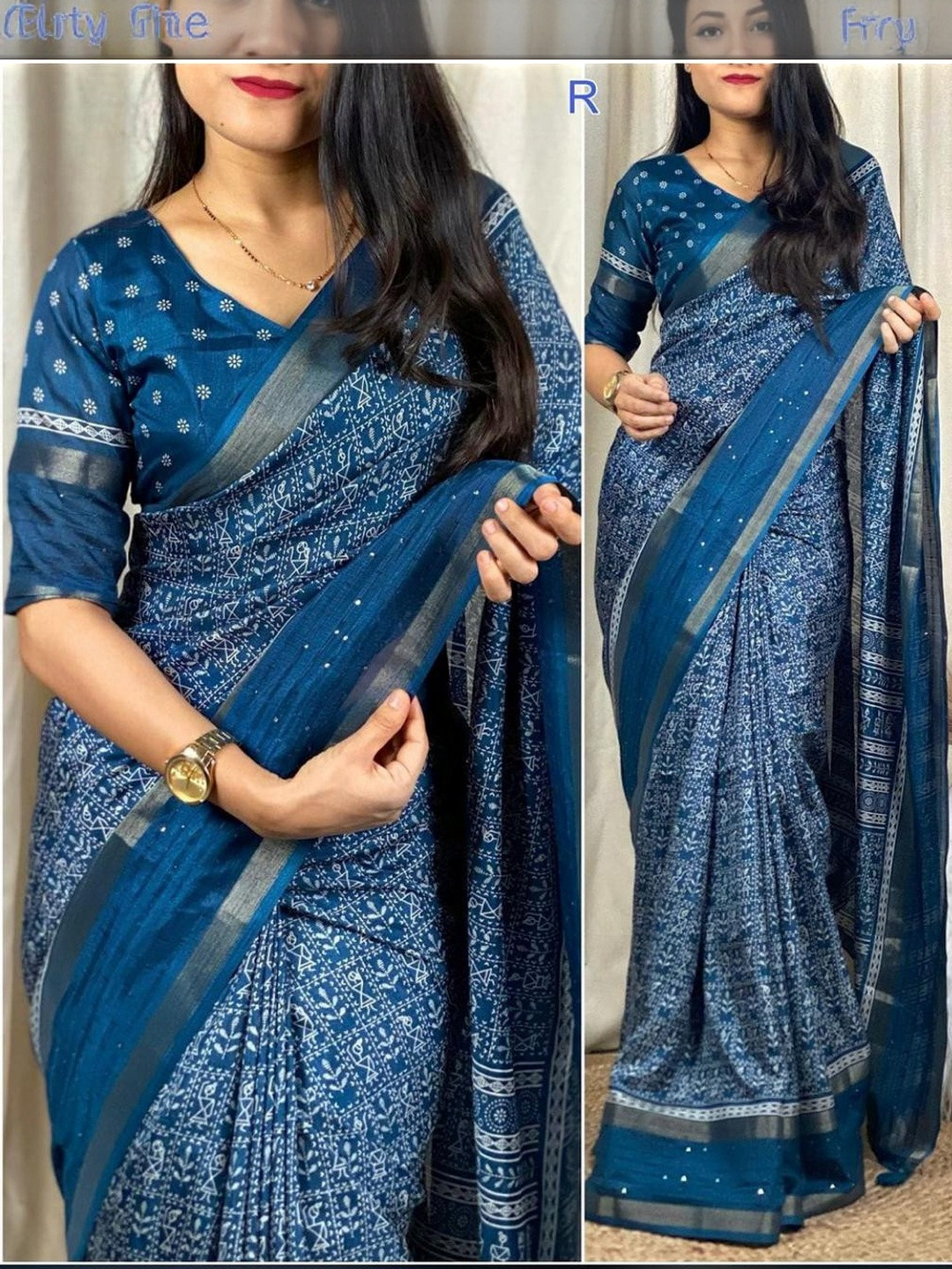 KANOODA Blue Silk Cotton  Sarees