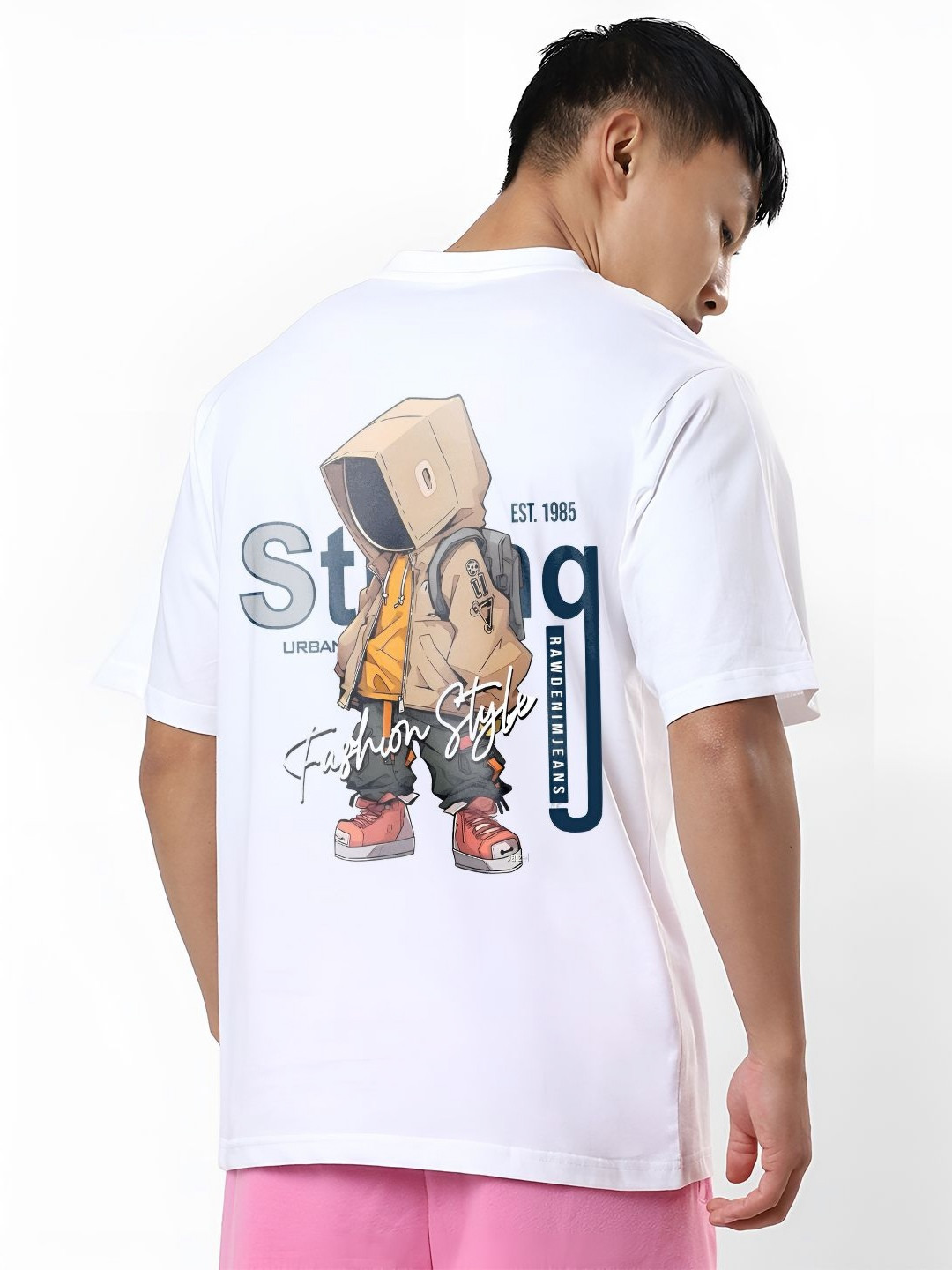 ANGERHOOD Graphic Bot Hip Hop Printed Drop-Shoulder Sleeves Oversized Cotton T-shirt