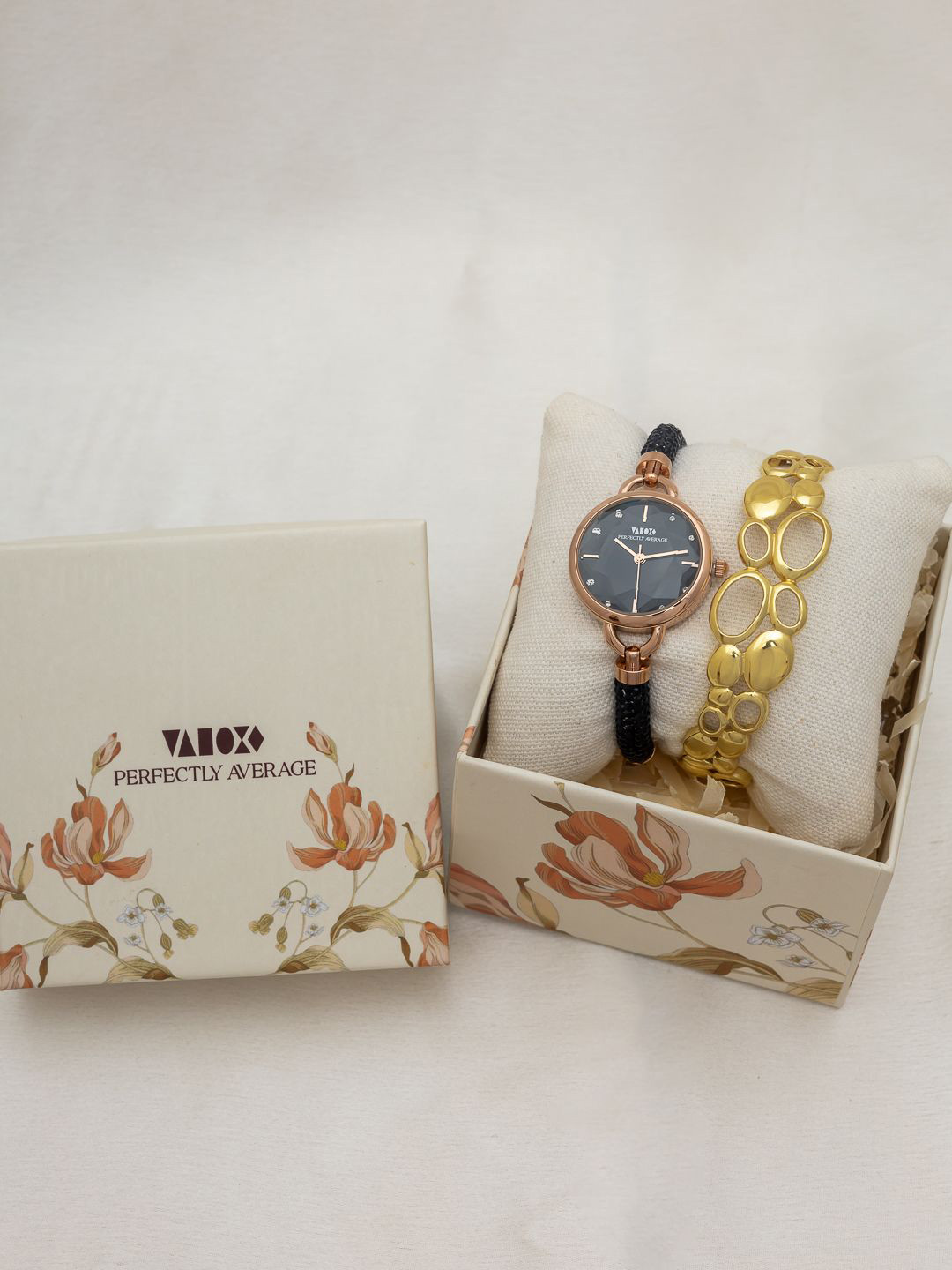 Perfectly Average Women Hollow Pebble Bracelet & Crystal Slider Watch Accessory Gift Set