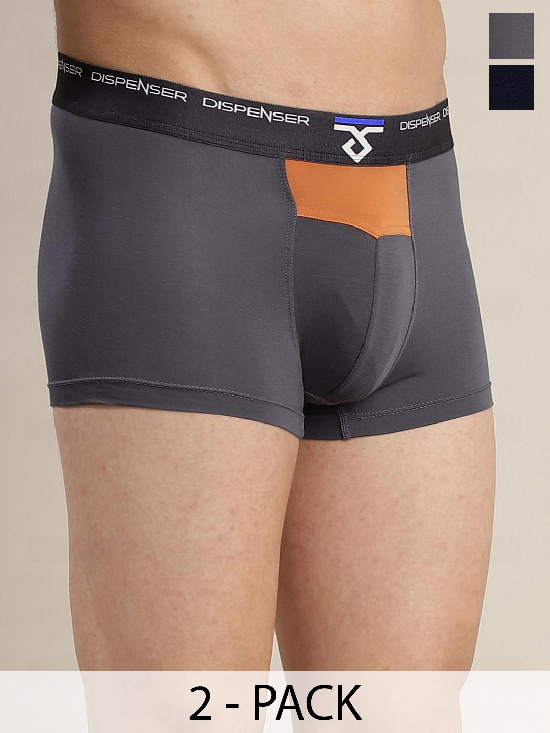 DISPENSER Pack Of 2 Mid Rise Breathability Trunks PACK OF 2-RE-S3-TRUNK-GREY-NAVY-M