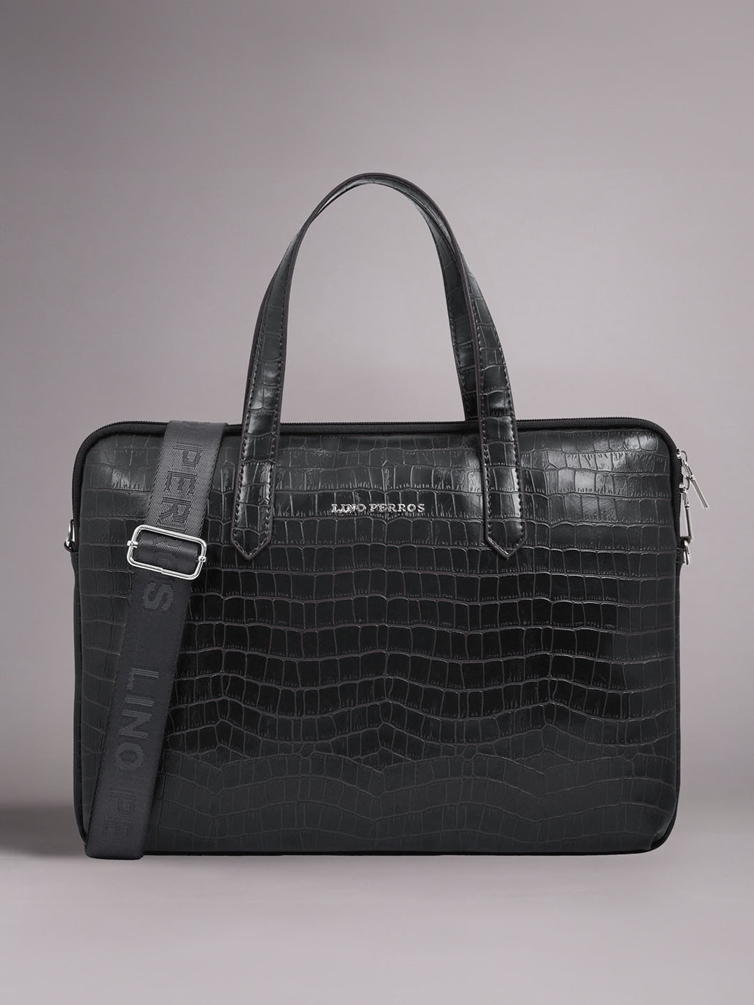 Lino Perros Women Croc Textured Structured Laptop Bag-16 Inches