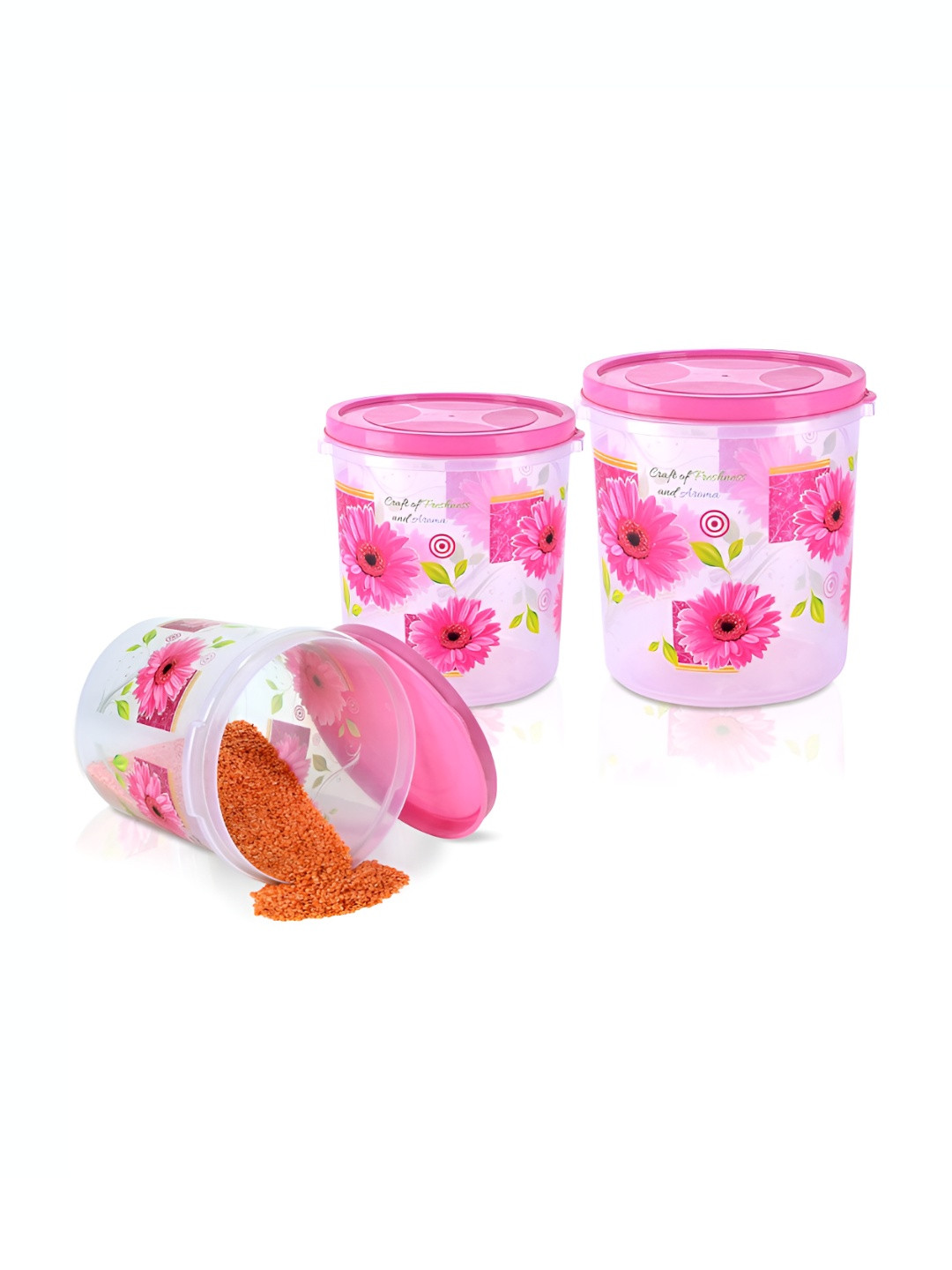 Aura Pink & Transparent 3 Pieces Printed Kitchen Storage Containers