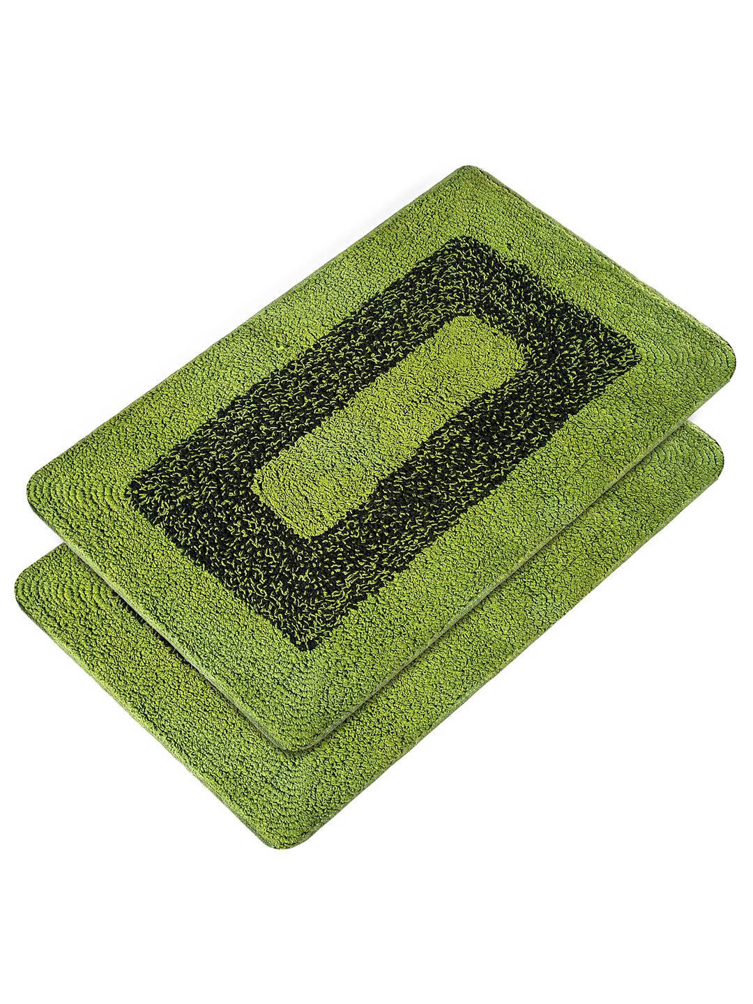 Kuber Industries Pack Of 2 Green Square Design Cotton Anti-Skid & Water Absorbent Doormats