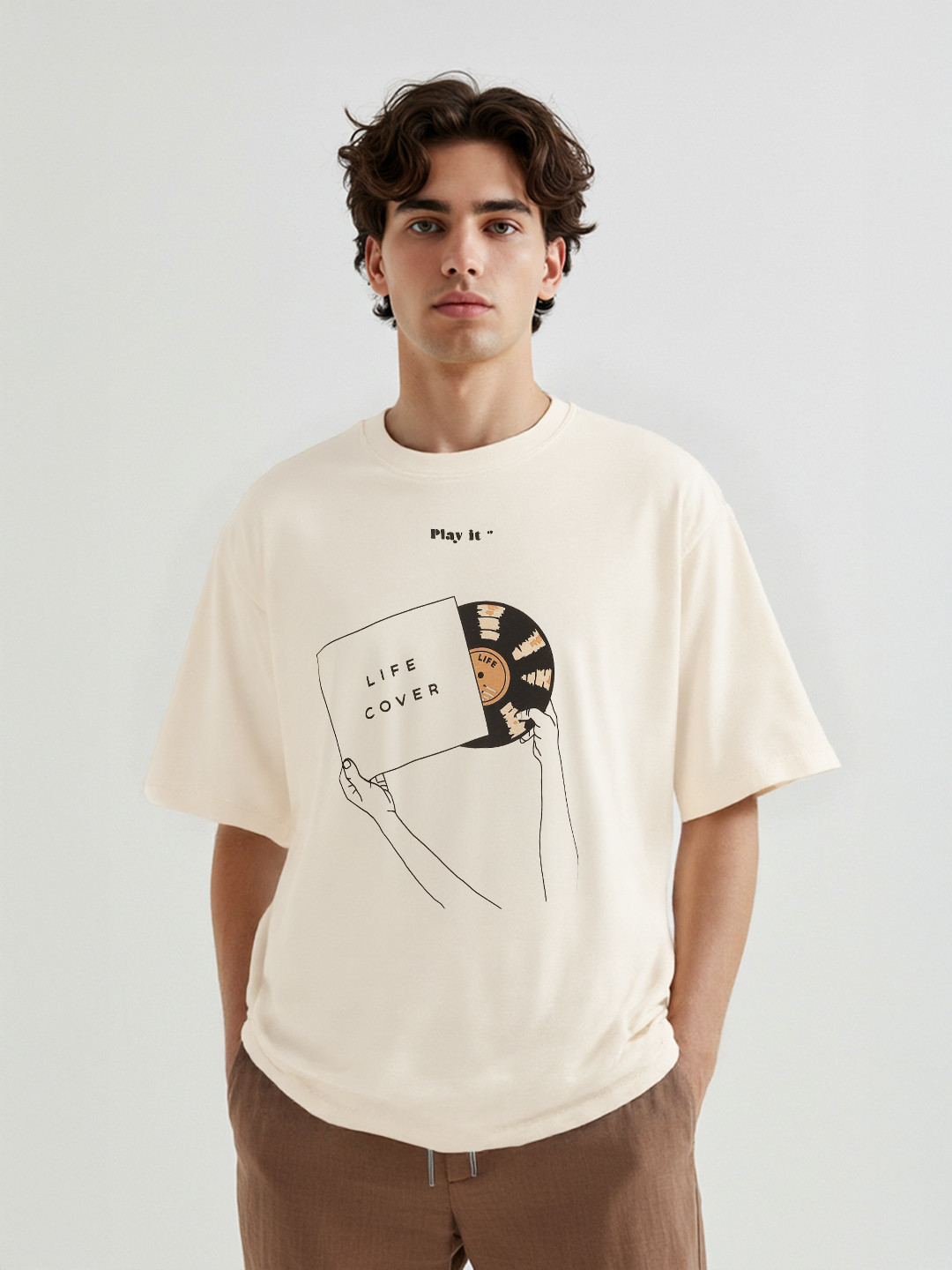 glitchez Oversized Graphic Printed T-shirt with Drop-Shoulder Sleeves
