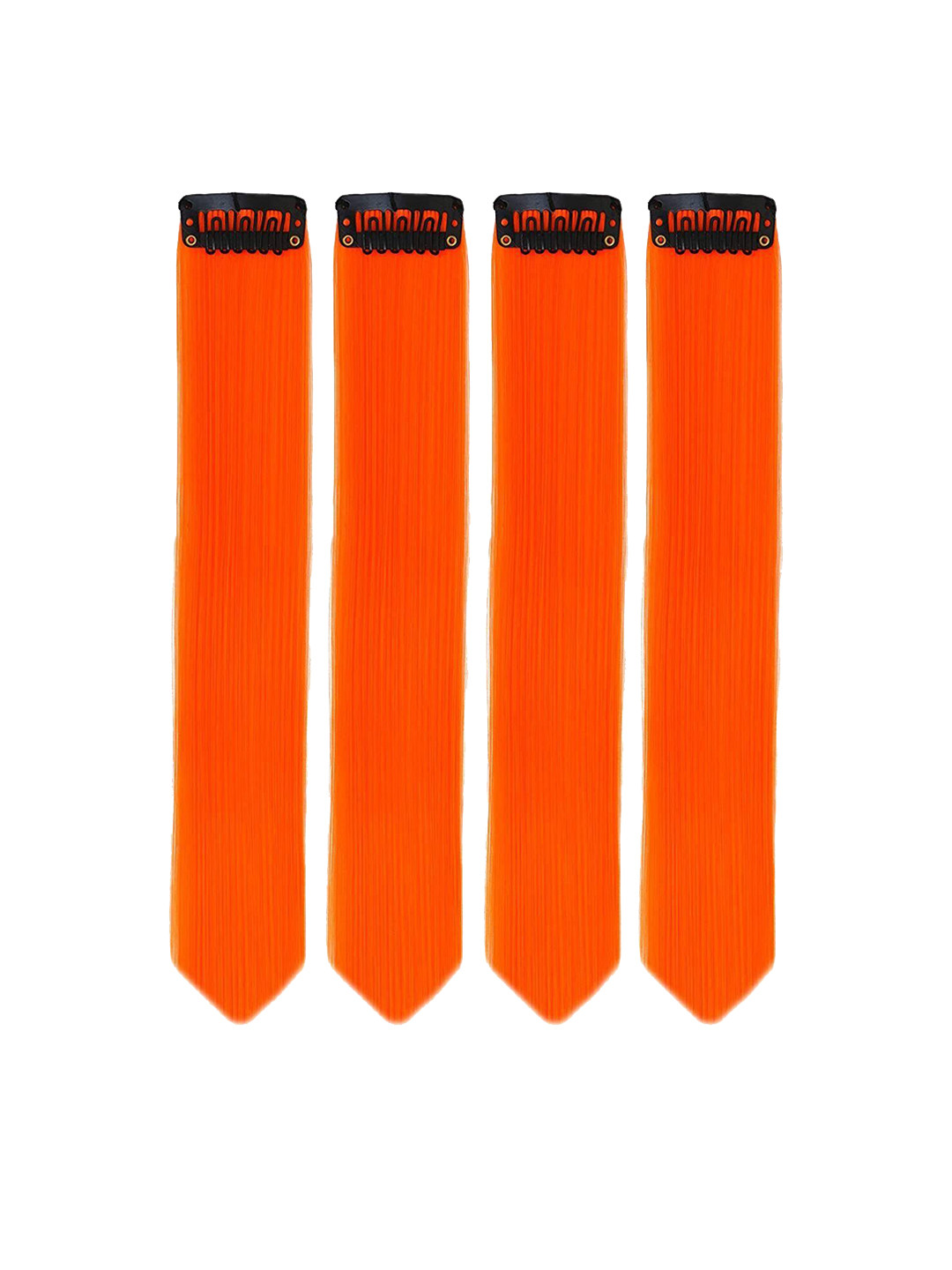 VIEWS Set Of 4 Straight Clip-In Coloured Strand Hair Extension-Orange-22 inch