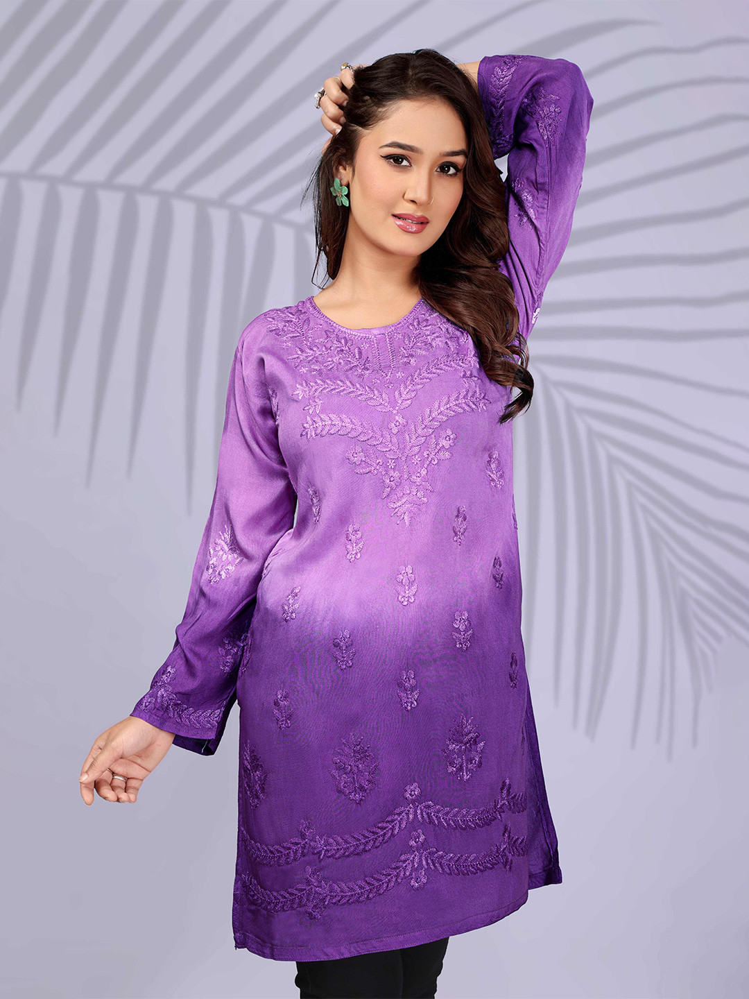 RUDRA LIFESTYLE Women Floral Embroidered Chikankari Chanderi Cotton Chikankari Kurti