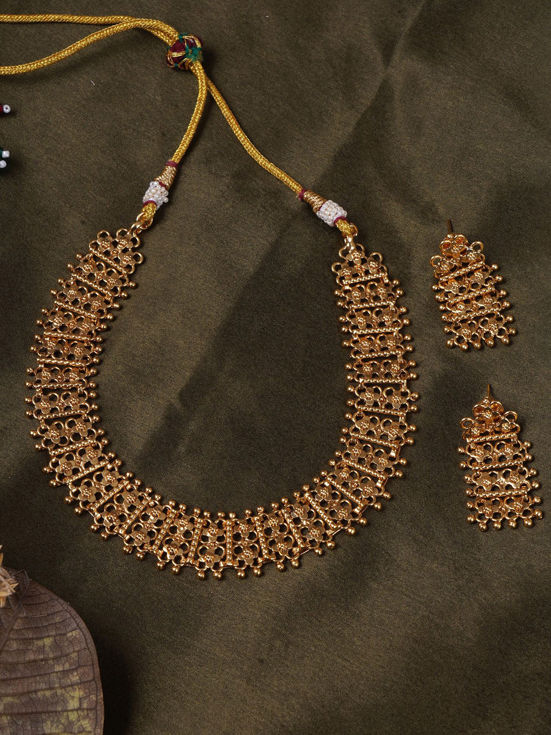 Adwitiya Collection 24CT Gold Plated Textured Elegant Floral Mesh Jewellery Set