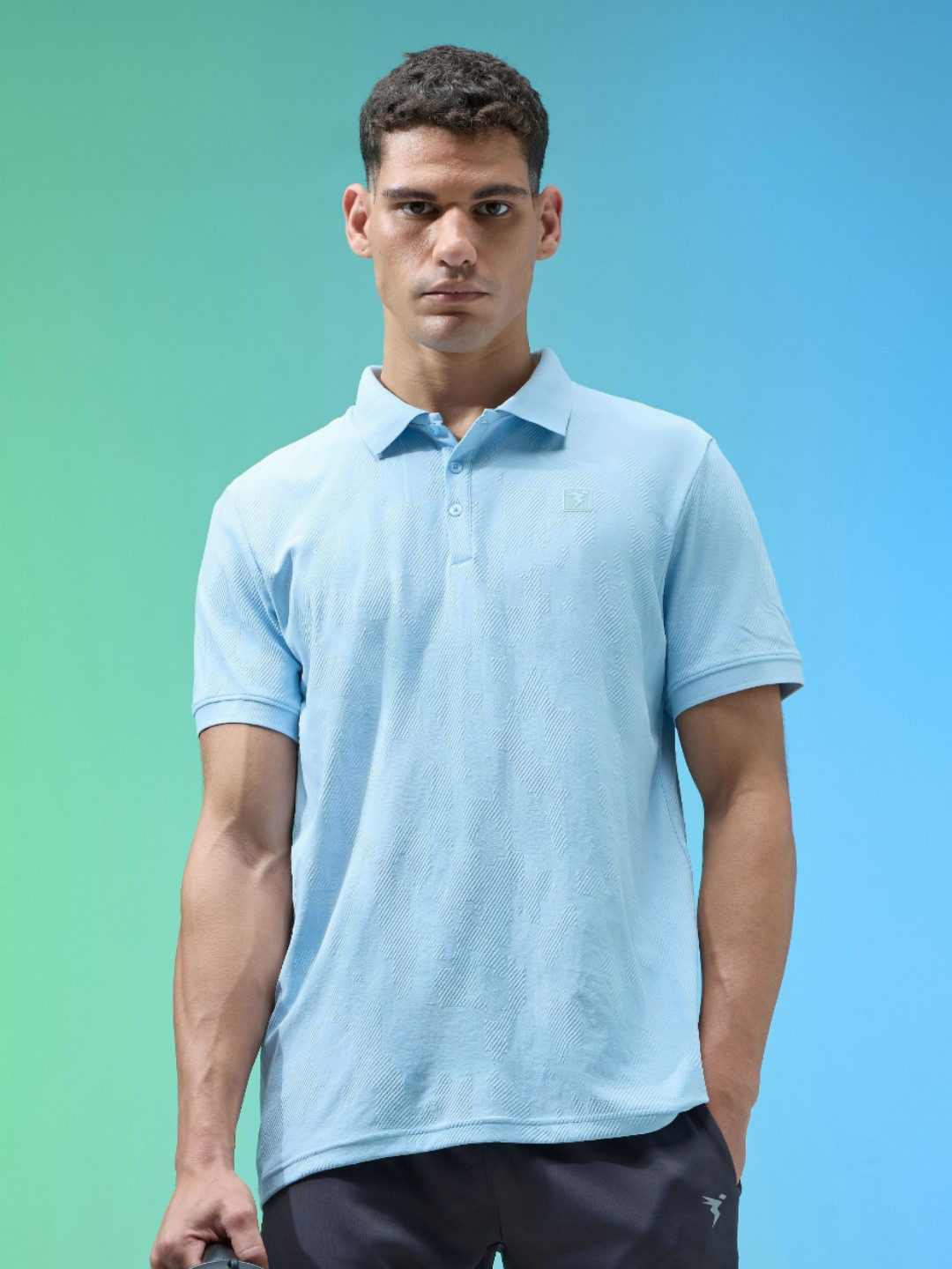 Technosport Geometric Textured Anti Static Jacquard Slim Fit Sports T-shirt With Cotflex