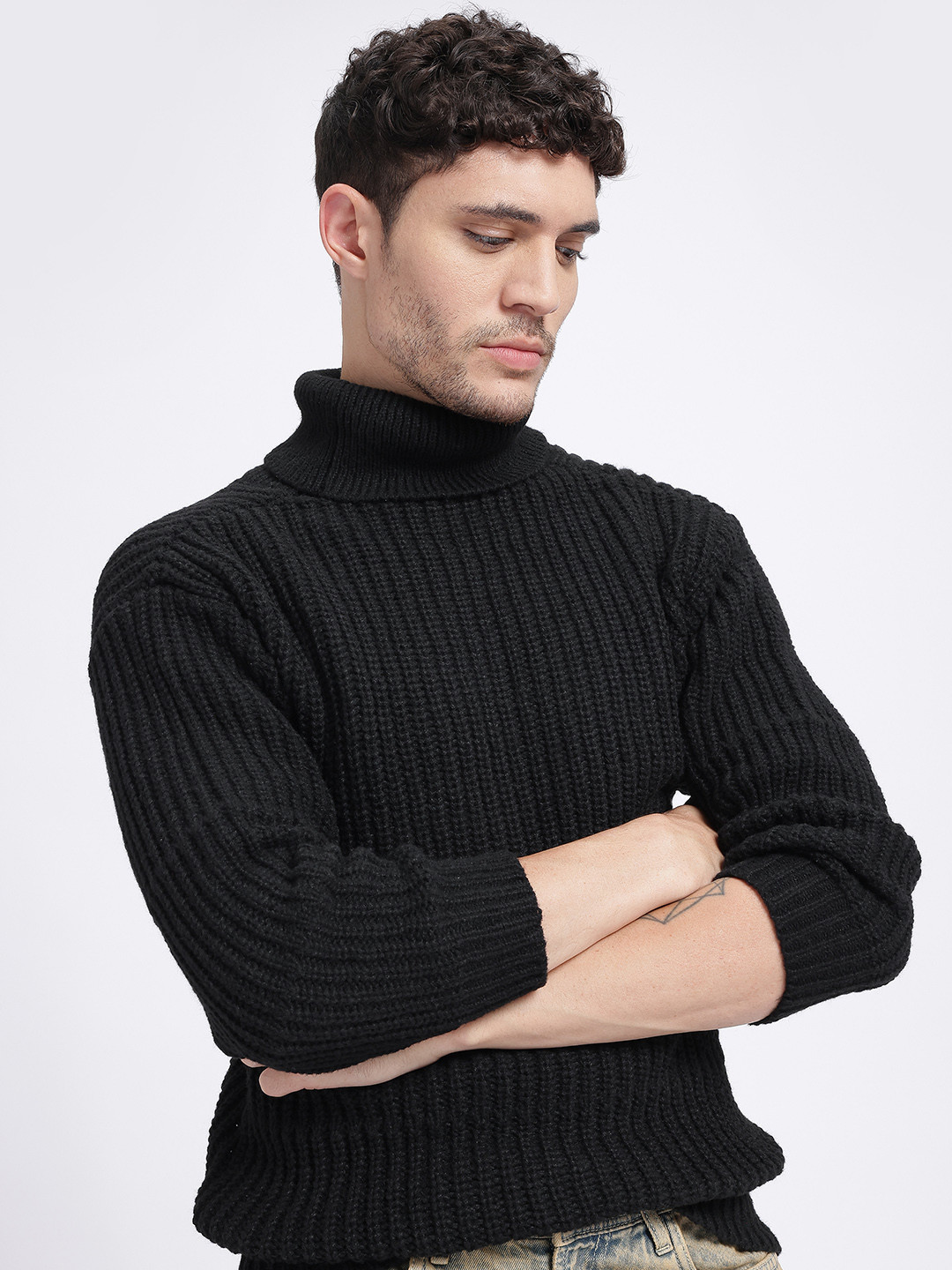 StyleCast x Revolte Cable Knit Turtle Neck Drop-Sleeves Pullover