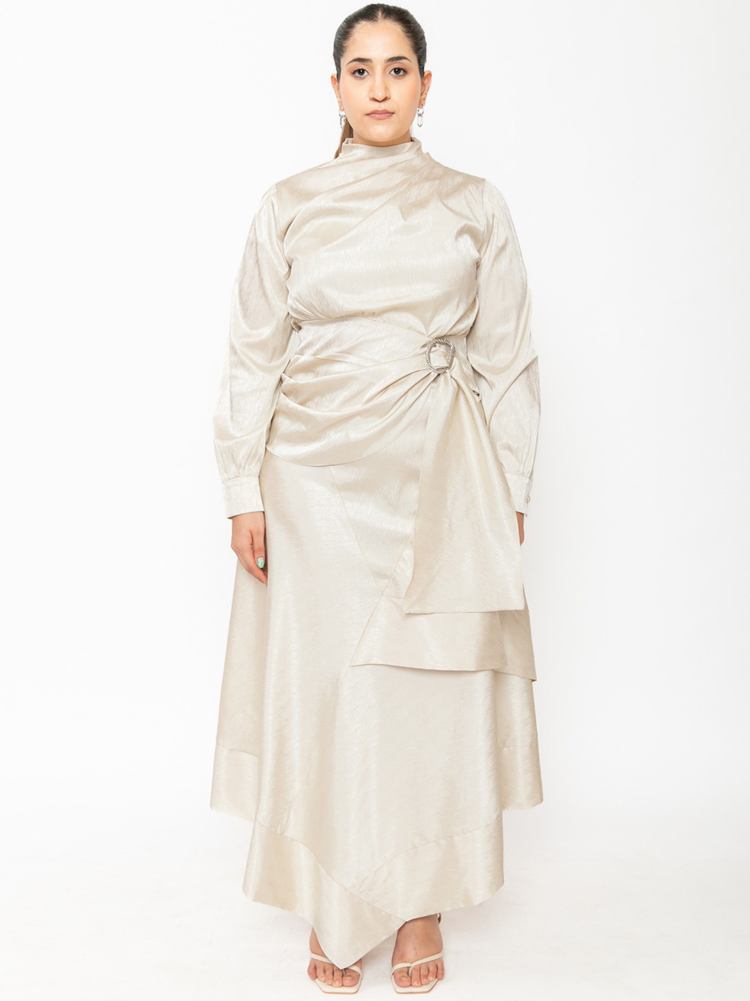 Contemponari High Neck Pure Cotton Brulee Top With Daisy Skirt