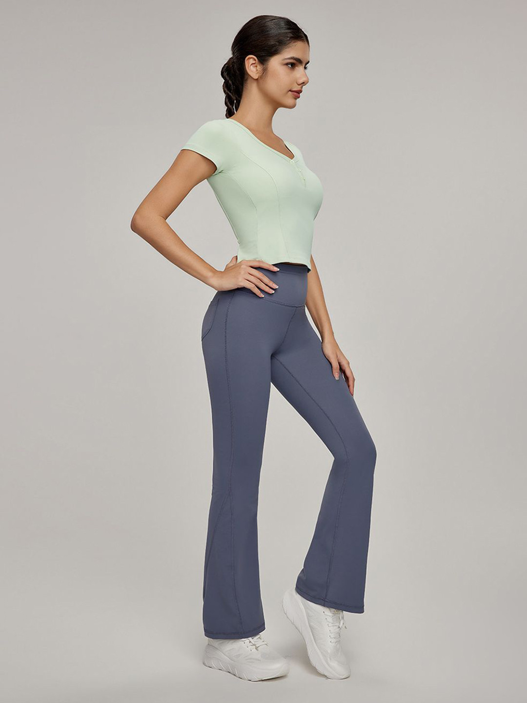 JC Collection Henley Neck Fitted Crop Top