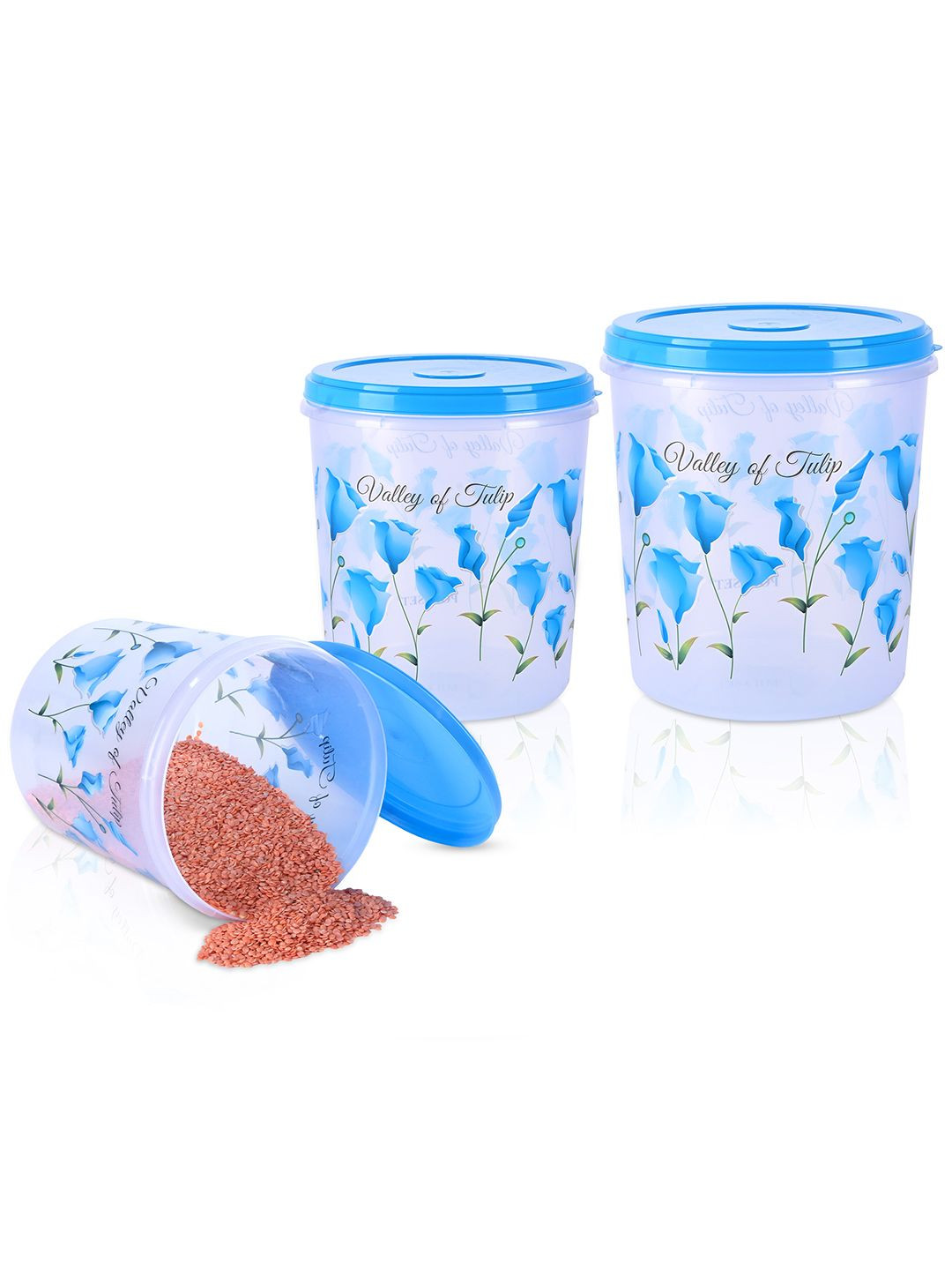 Kuber Industries Blue & Transparent 3 Pieces Printed Kitchen Storage Containers