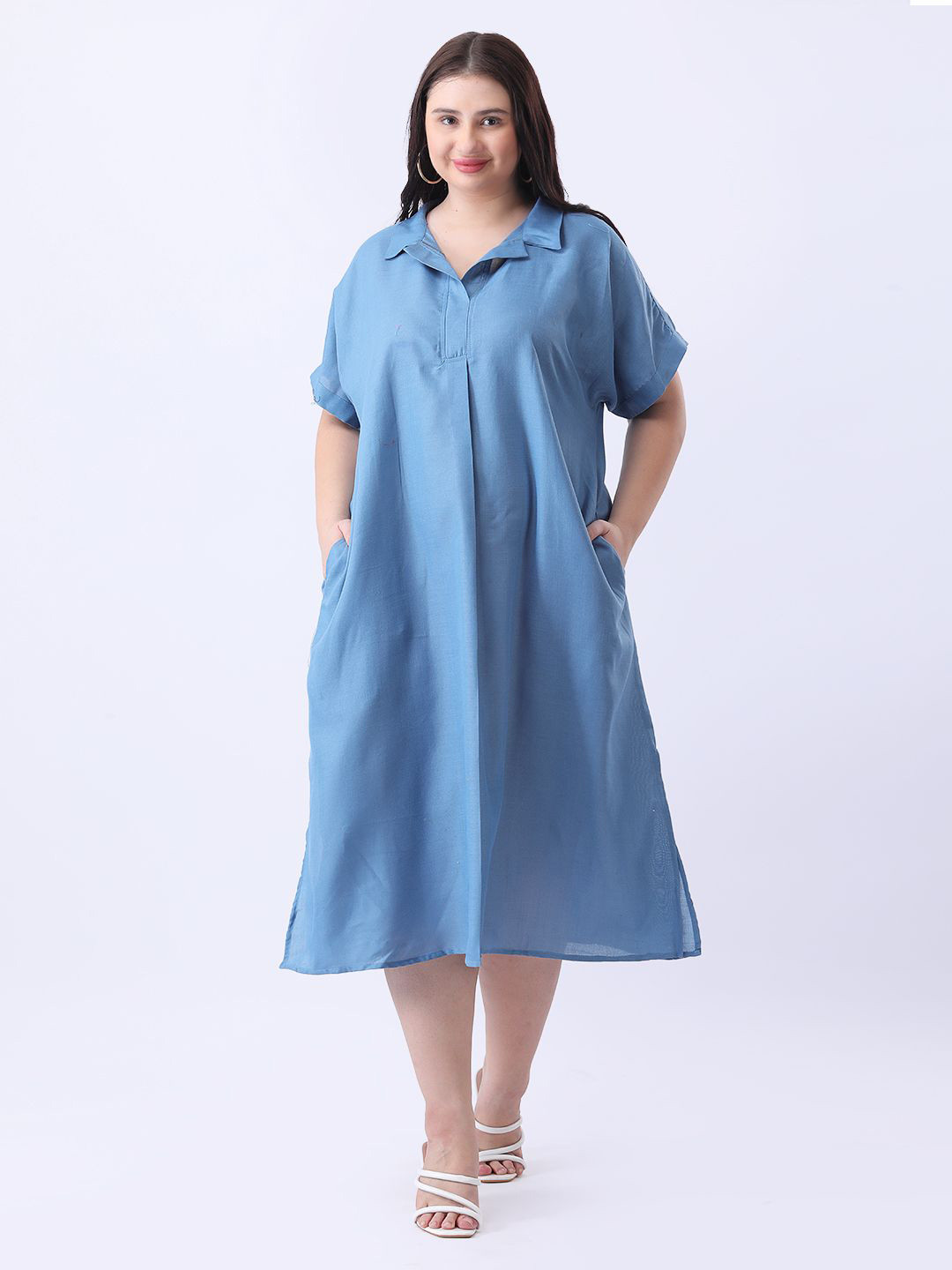 Qurvii Shirt Midi Cotton Oversize Dress