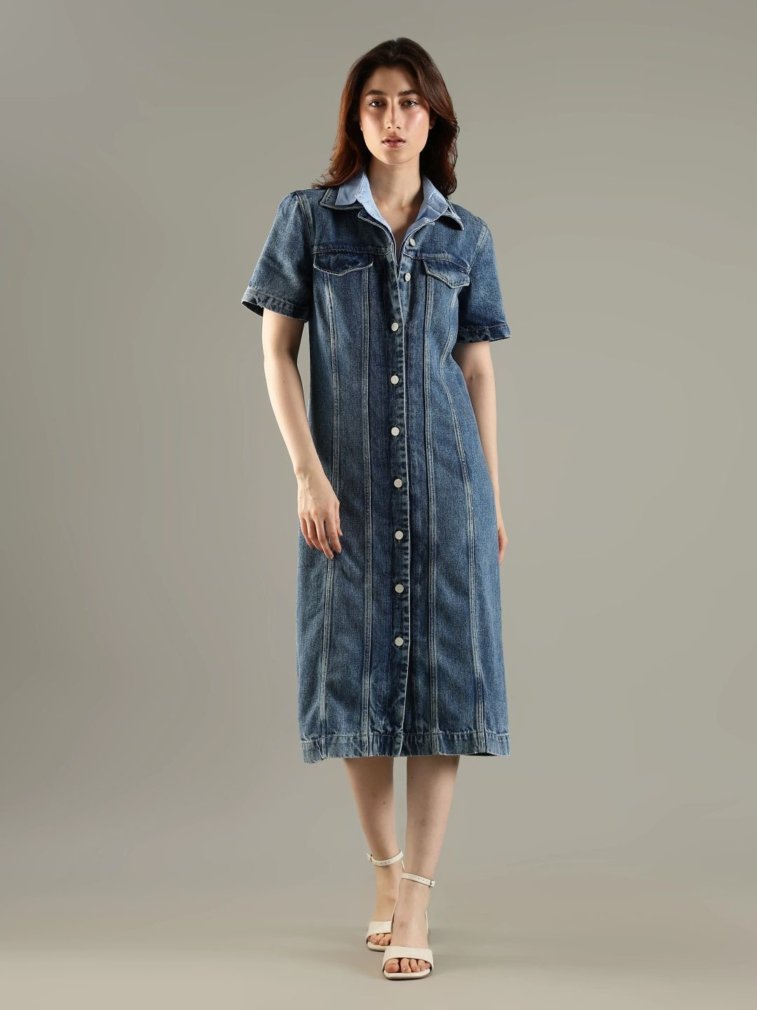 Tommy Hilfiger Shirt Collar Denim Midi Dress