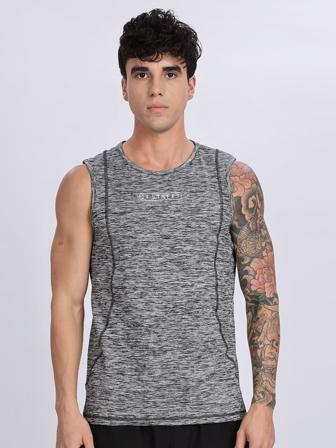24 Street Men Self Design Round Neck T-shirt