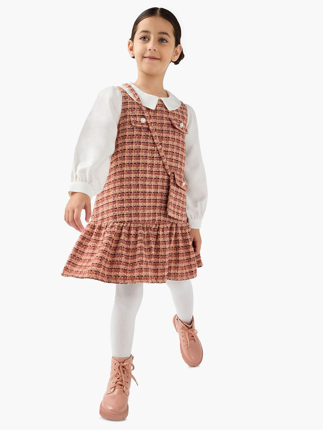 Juniors by Babyshop Girls Checked Self Design Tunic With Leggings