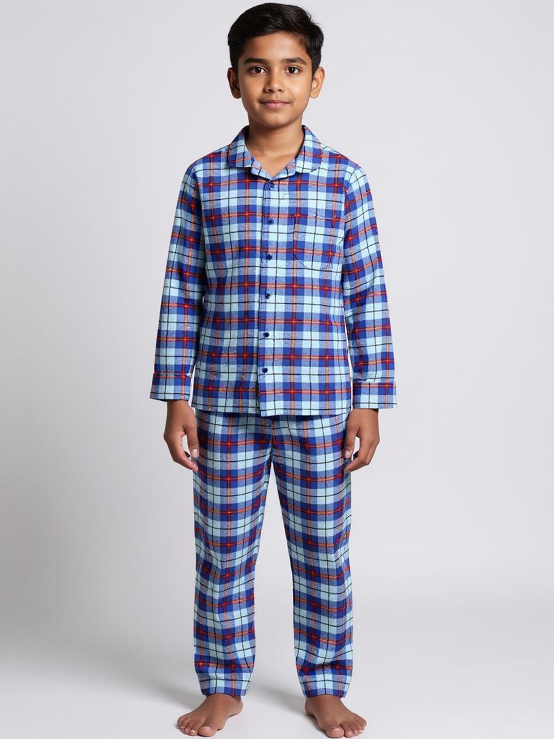The Lion and The Fish Boys Checked Shirt Coller Night suit