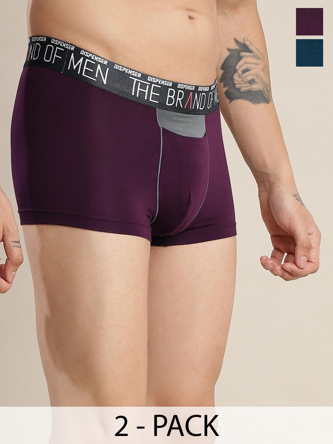 DISPENSER Men Pack Of 2 Mid Rise Short Trunks PACK OF 2-RE-S4-TRUNK-AIRFORCE-WINE-M