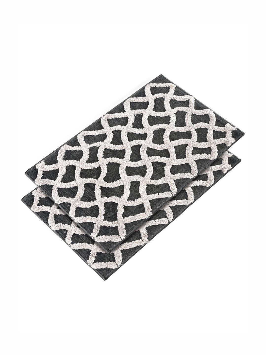 Aura Pack Of 2 Black & White Zig Zag Design Velvet Anti-Skid Entrance Doormats