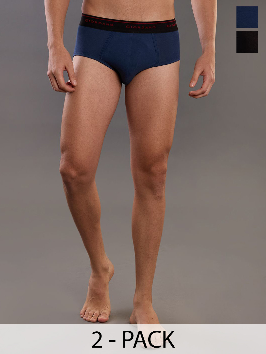 GIORDANO Pack Of 2 Mid-Rise Basic Briefs GMUGBRF302-Signature Black & Navy