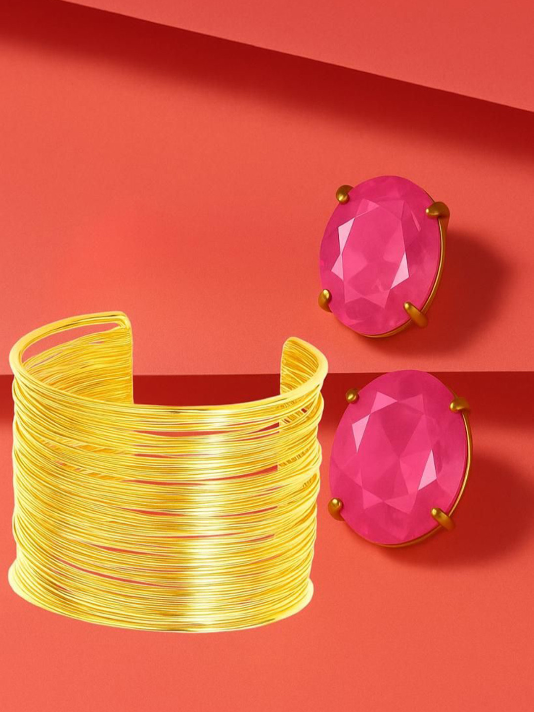 ORANGENYSHA Gold-Plated Korean Glass Crystal Studded Jewellery Set