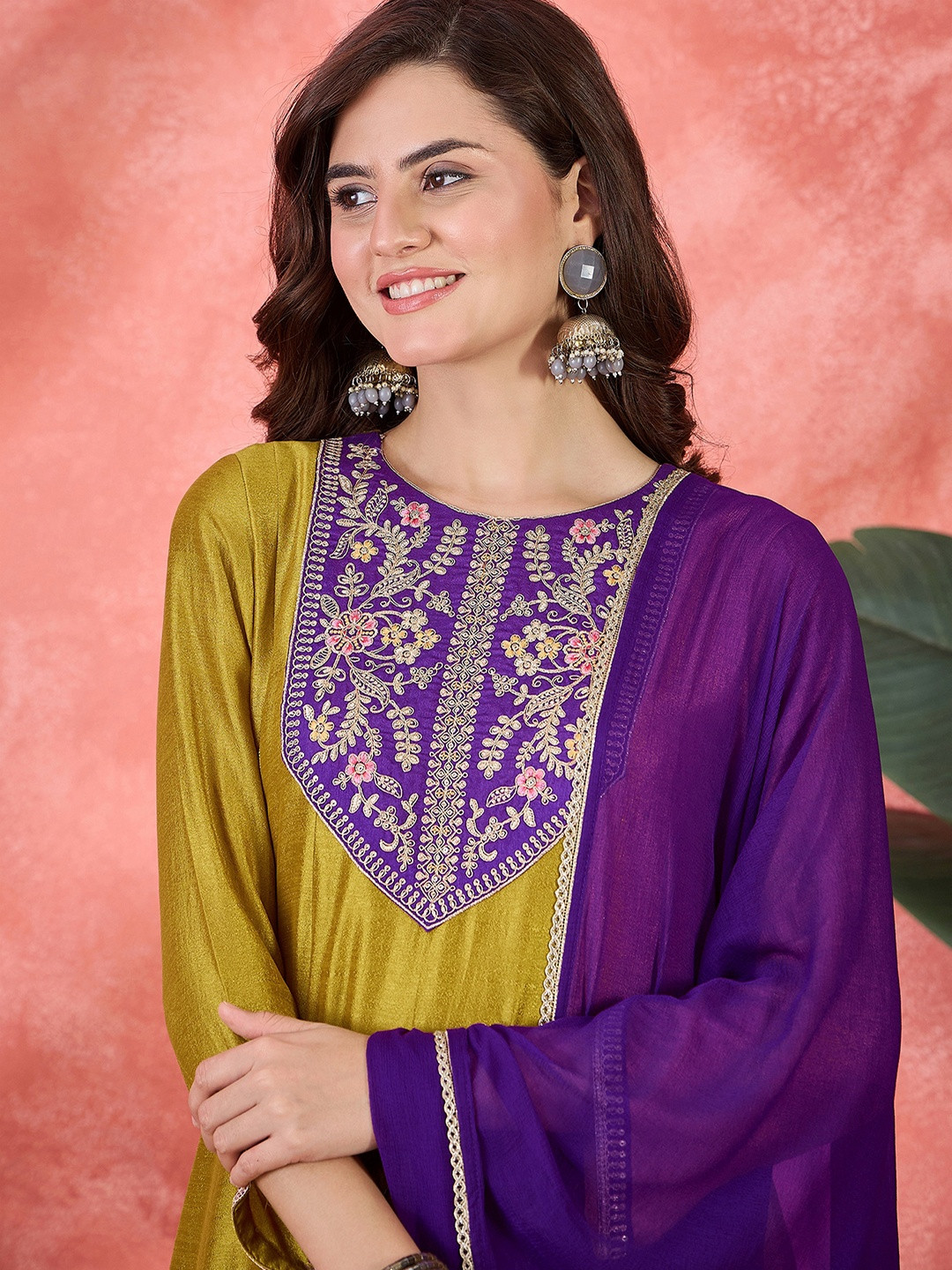 Sangria Women Embroidered Silk Blend Kurta Sets With Dupatta