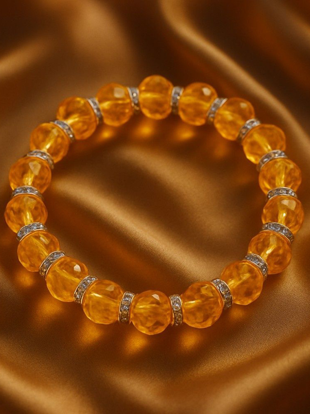 PUFFSMART Amber Crystal Beaded Elasticated Bracelet