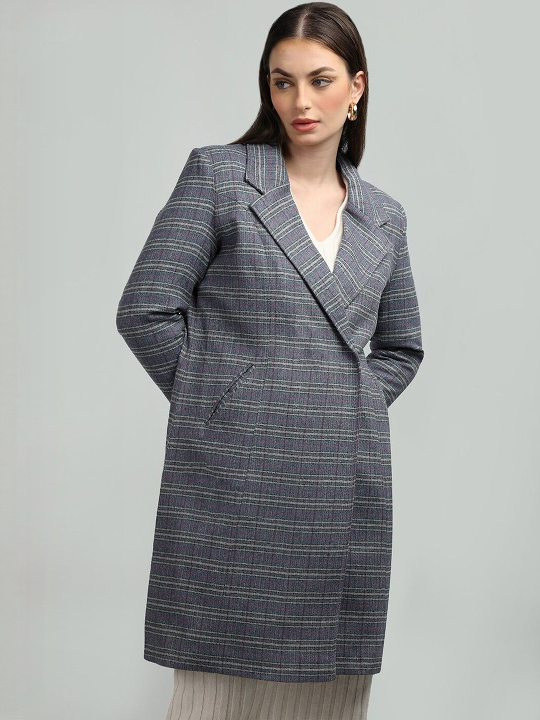 Roadster Navy check Notched Lapel Checked Coats