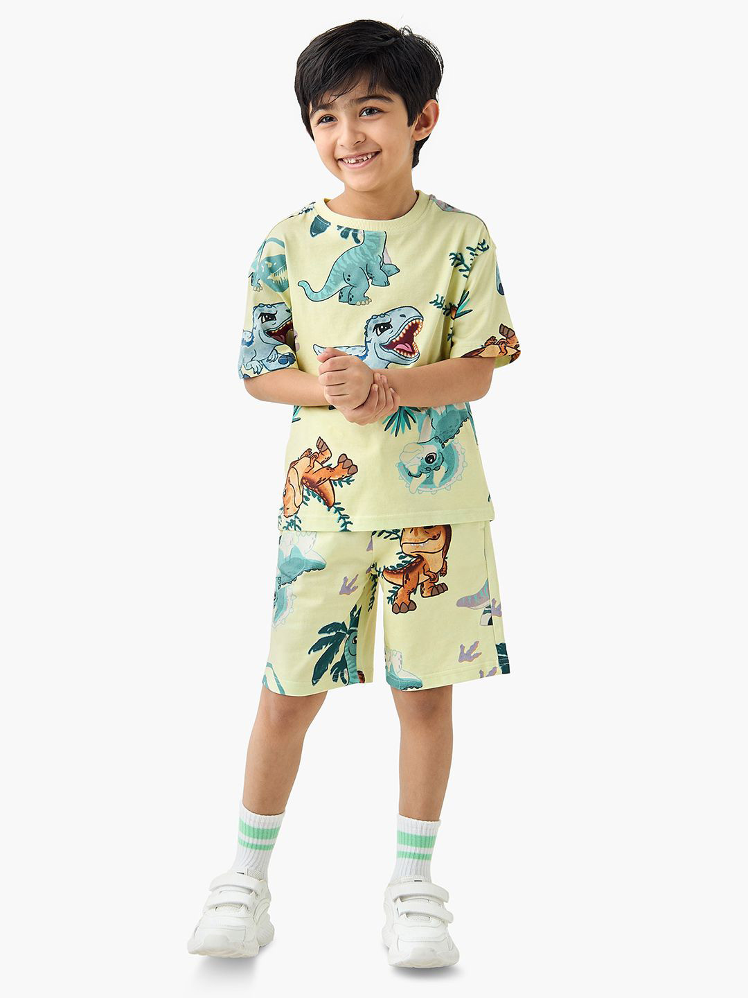 Juniors by Babyshop Boys All Over Dinosaur Printed Pure Cotton T-shirt With Short