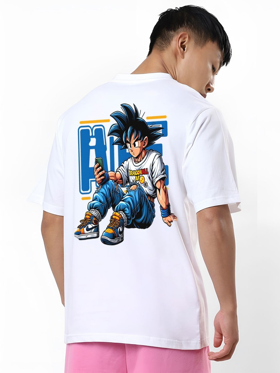 ANGERHOOD Graphic Dragon Ball Z Printed Drop-Shoulder Sleeves Oversized Cotton T-shirt
