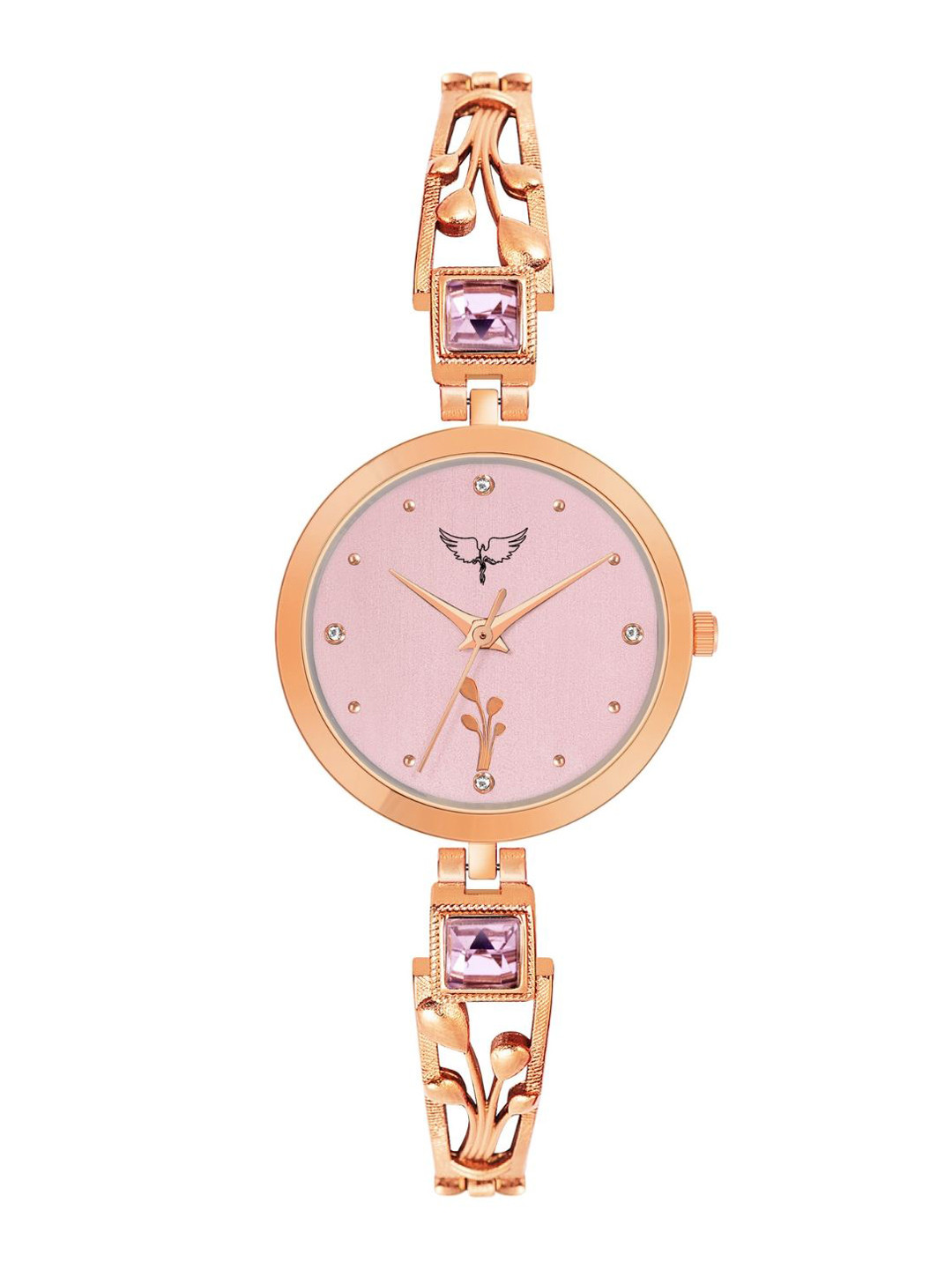 WHITE BIRD Women Brass Embellished Dial & Bracelet Style Straps Analogue Watch JK-115 Rose D Pink