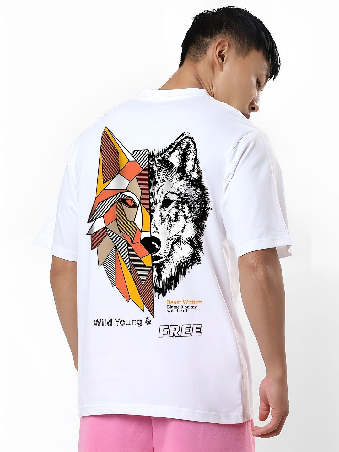 ANGERHOOD Graphic Golden Jackel Printed Drop-Shoulder Sleeves Oversized Cotton T-shirt