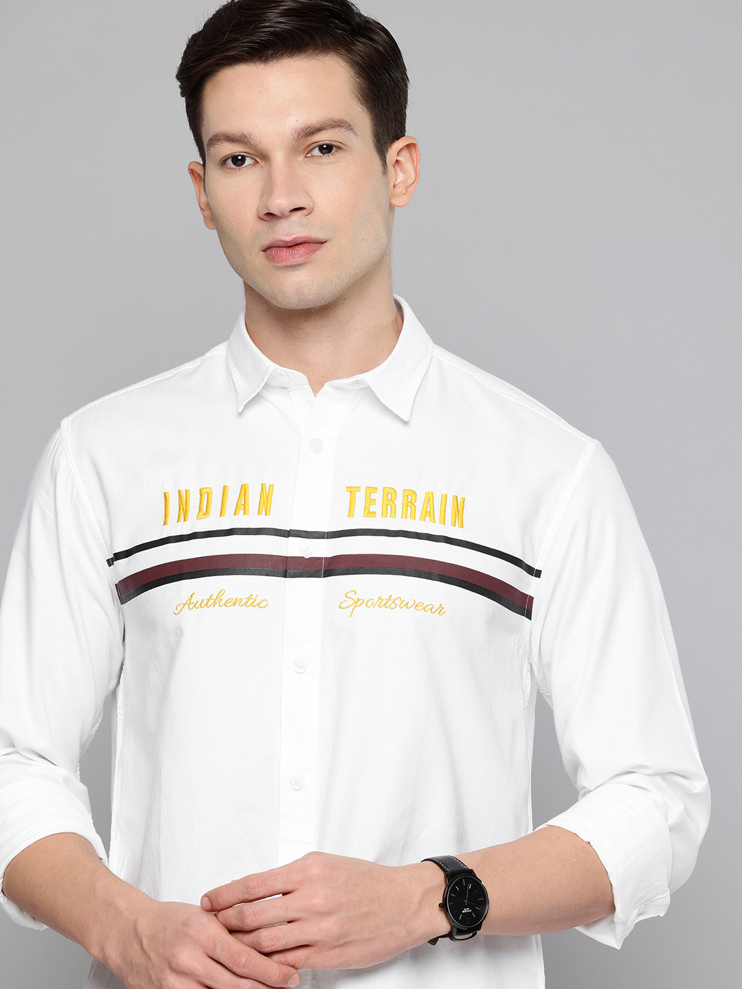 Indian Terrain Pure Cotton Classic Fit Brand Logo Embroidered Casual Shirt